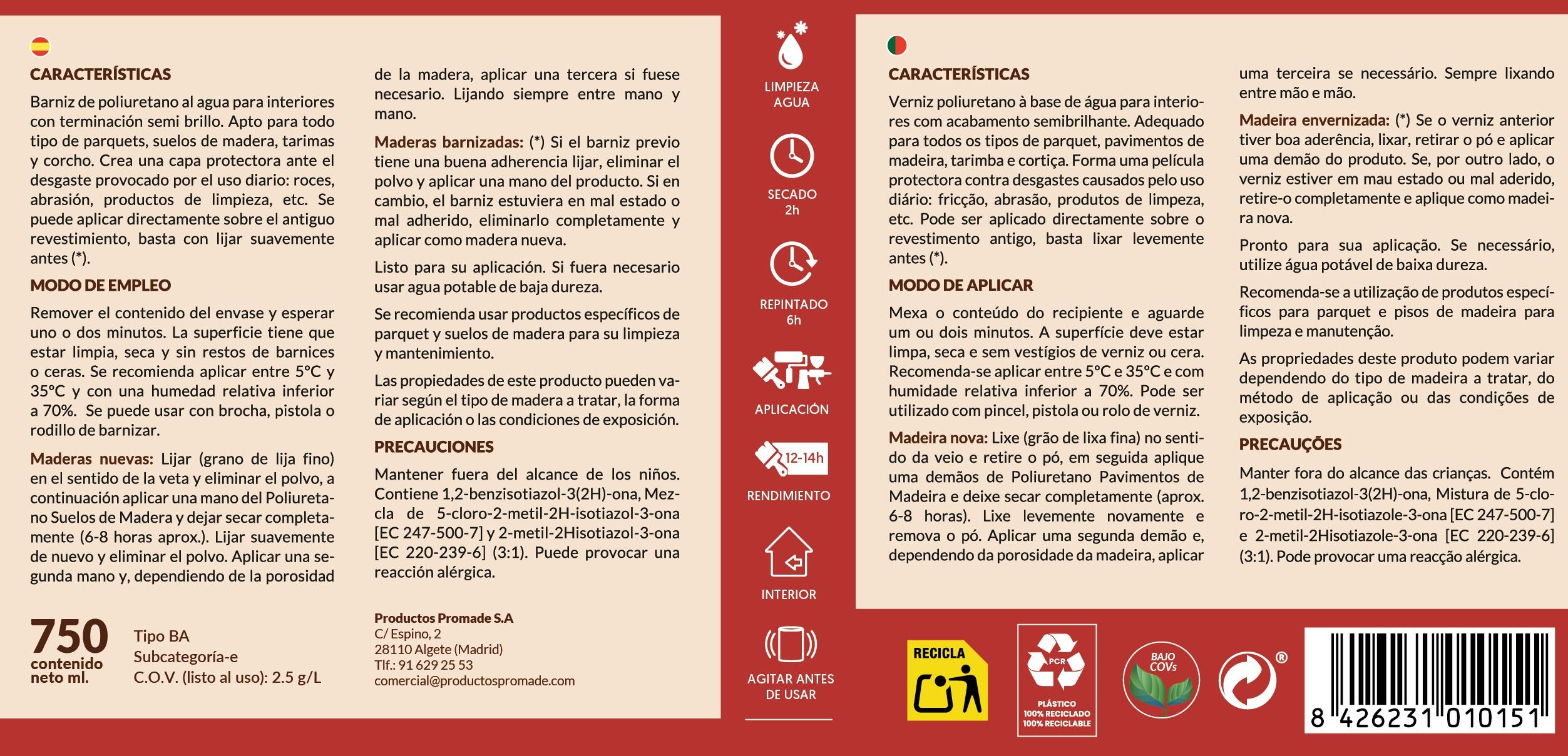 Barniz poliuretano para parquet PROMADE 750ml - 6