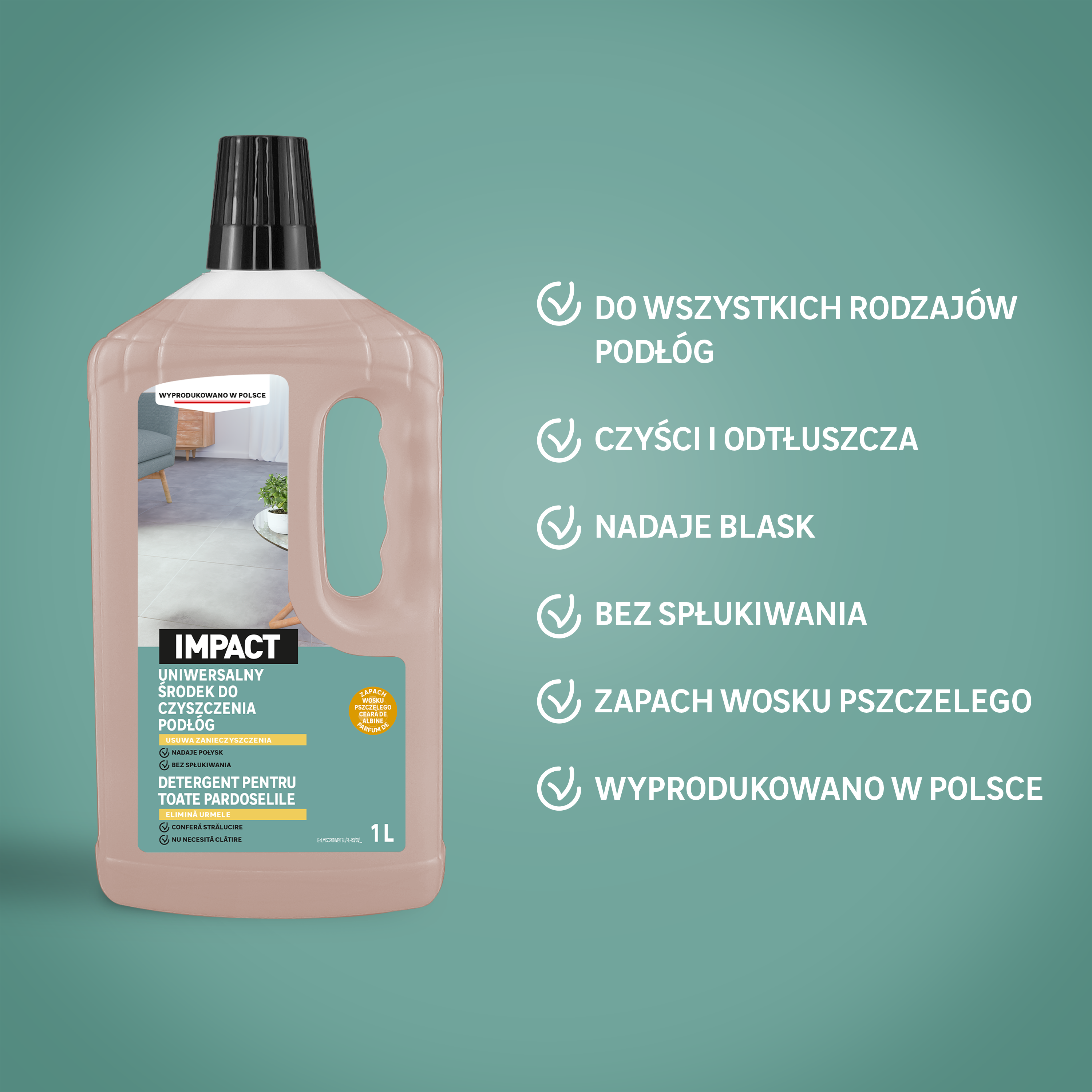 Uniwersalny środek czyszczący do podłóg z woskiem pszczelim 1 l Impact - 3