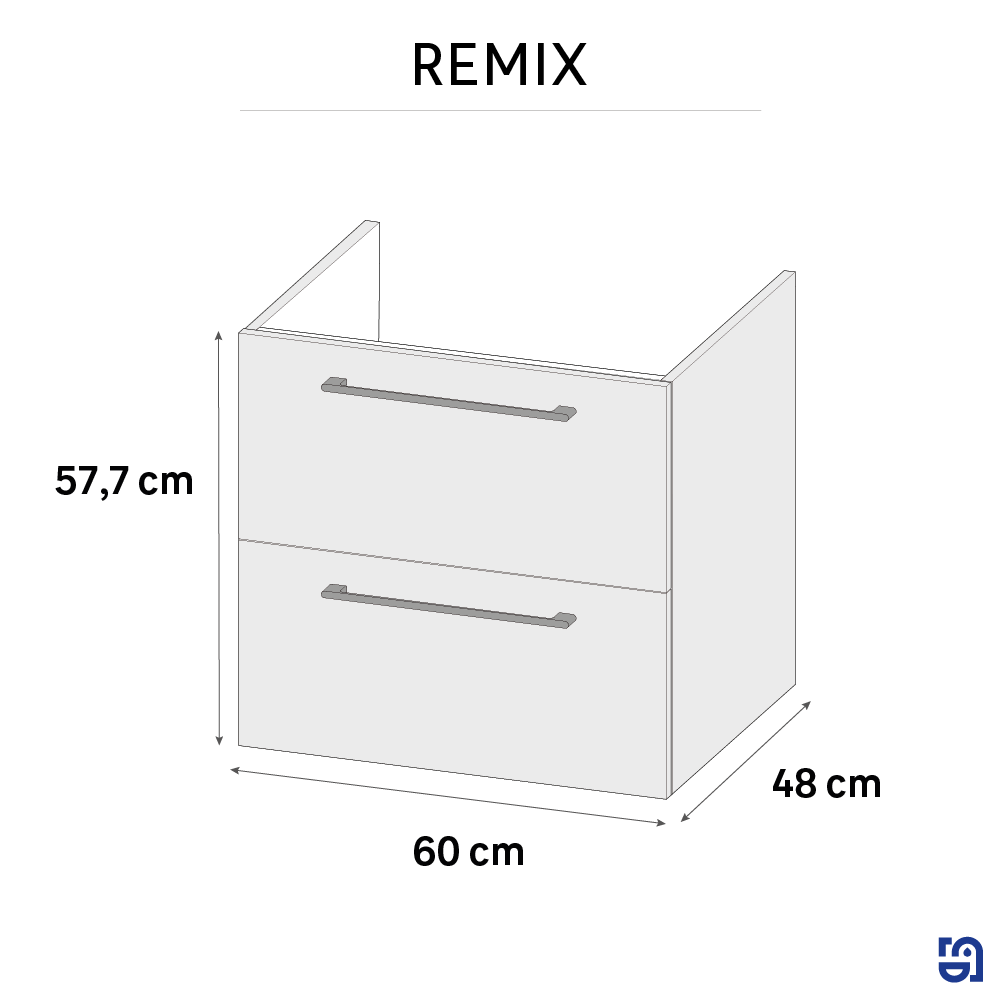 Meuble sous-vasque, 2t L.60cm x H.58cm x P.48cm effet chêne doré Remix - 3