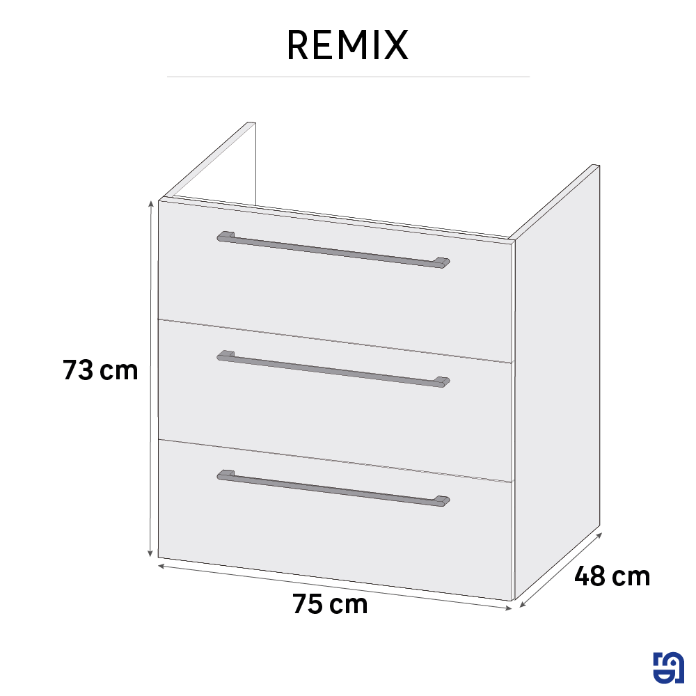 Meuble sous-vasque, 3t L.75cm x H.73cm x P.48cm effet chêne doré Remix - 3
