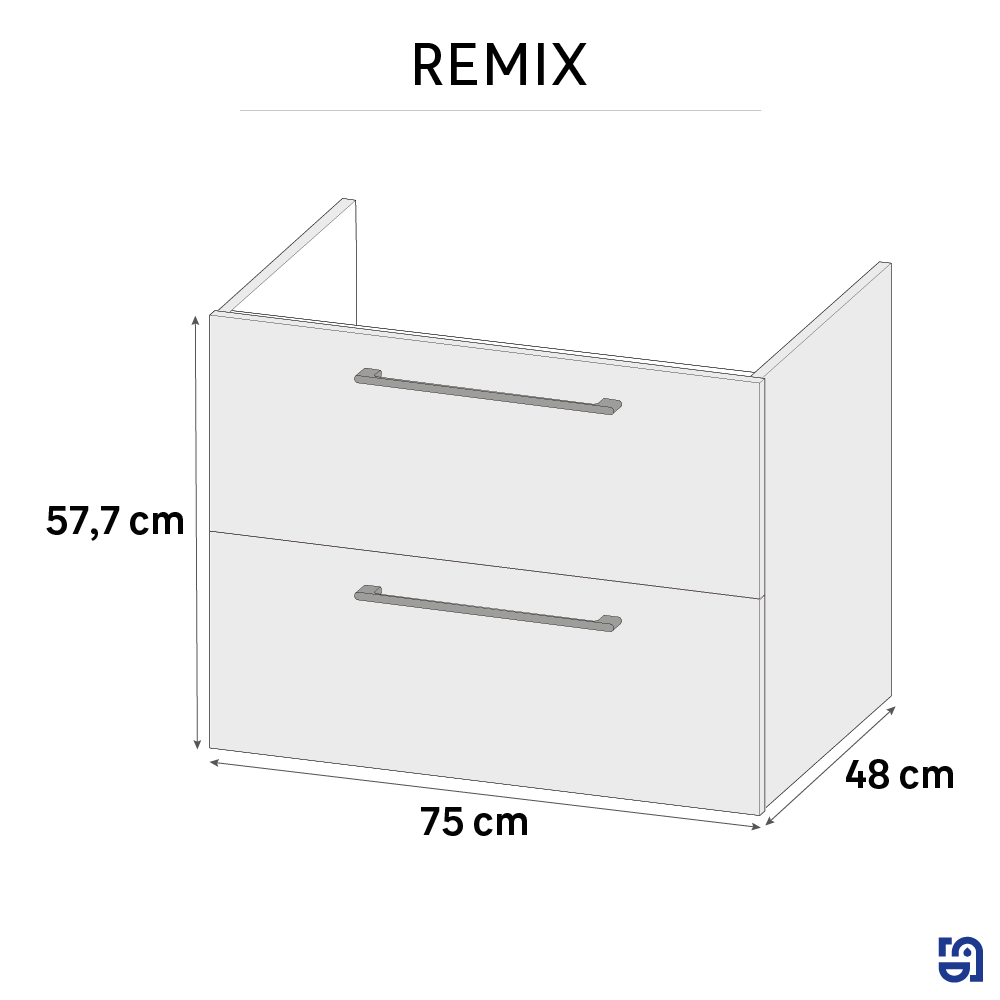Meuble sous-vasque 2t L.75cm x H.58cm x P.48cm effet chêne doré Remix - 3