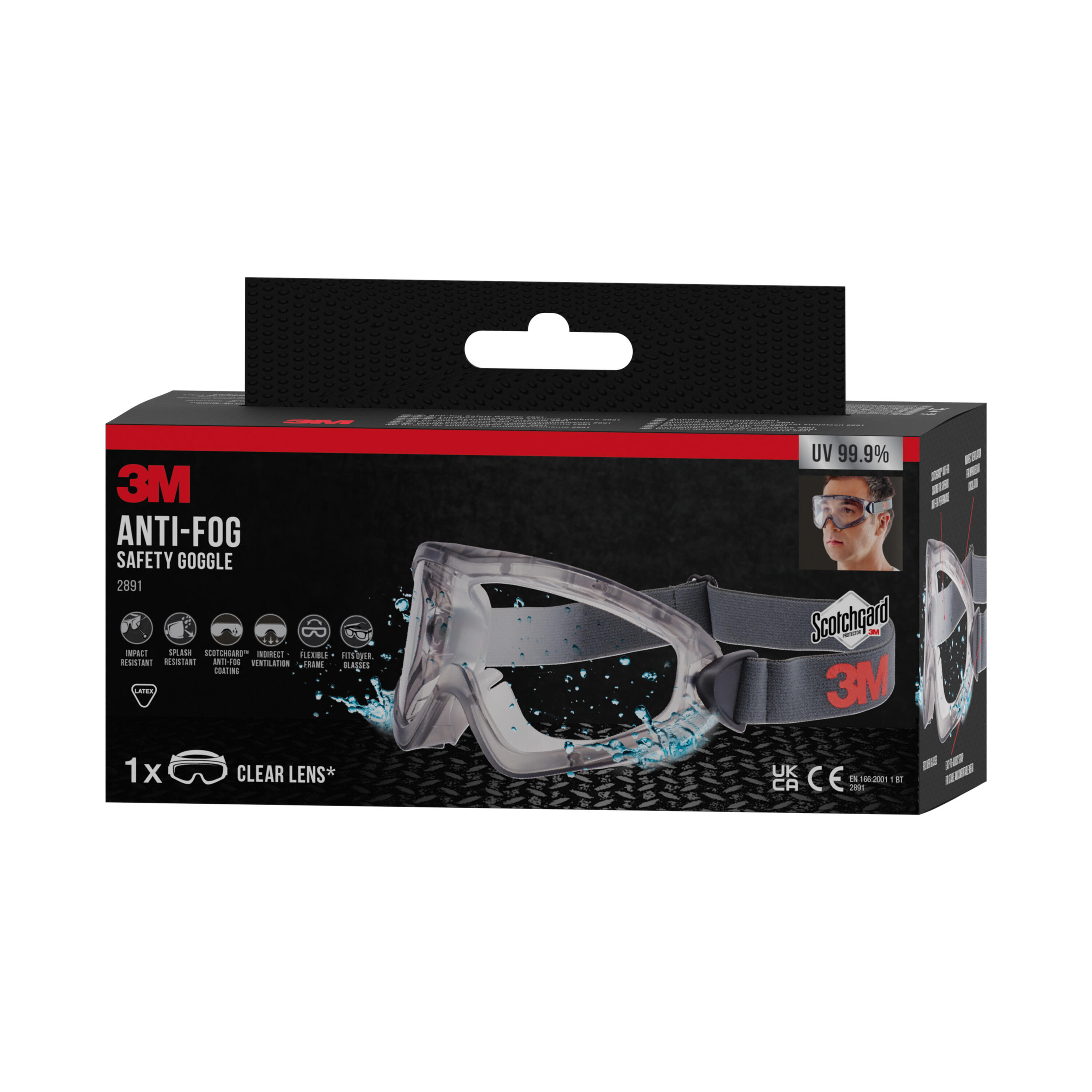 Lunettes masque 3M réglable, verres incolore antirayures et antibuée - 3
