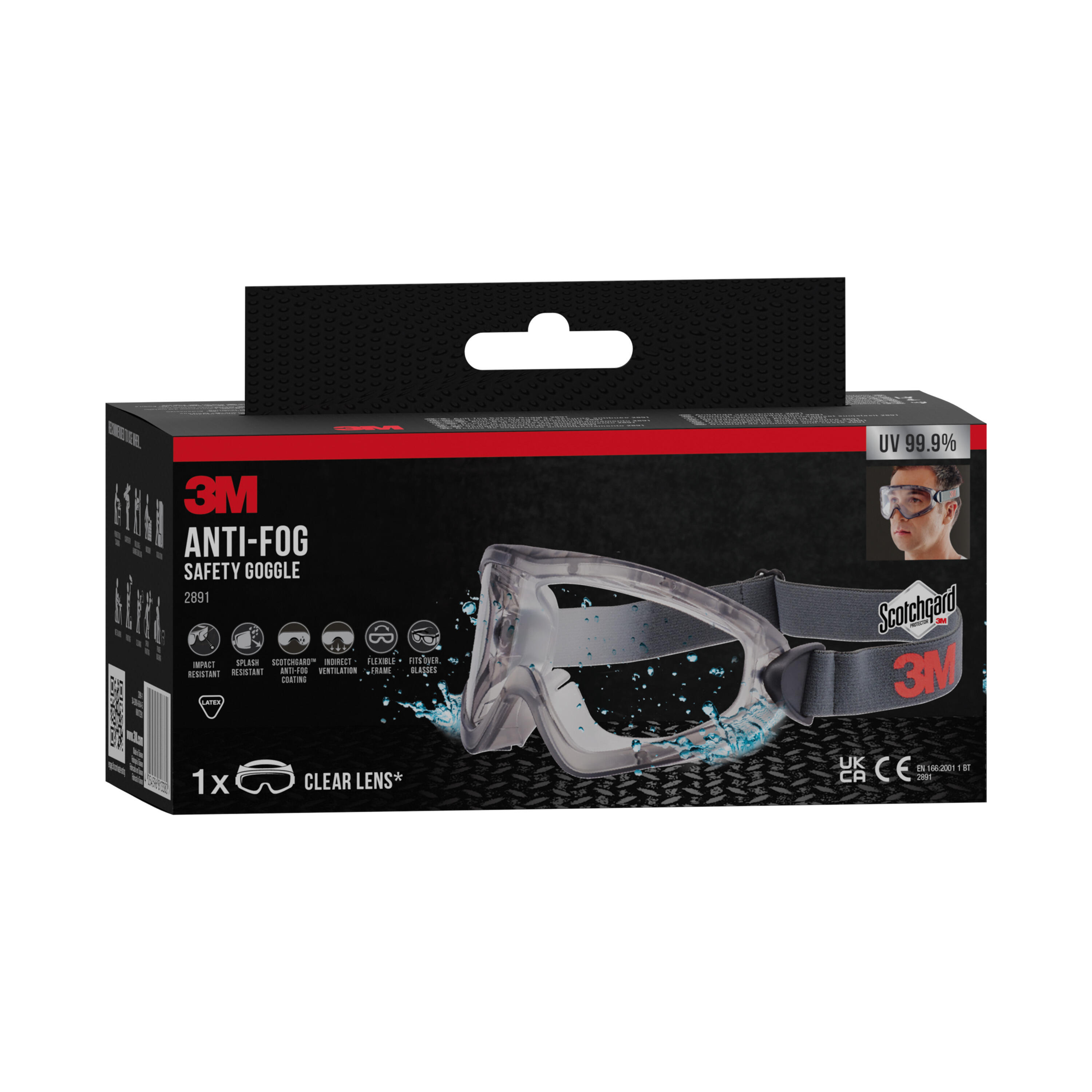Lunettes masque 3M réglable, verres incolore antirayures et antibuée - 2