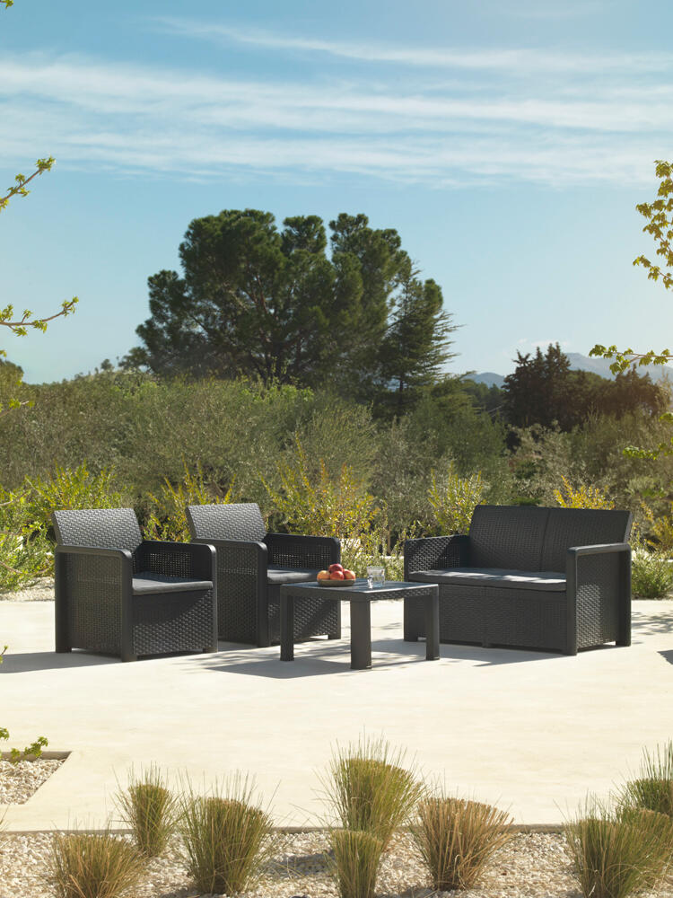 Conjunto relax com sofá, 2 cadeirões e mesa de centro em resina antracite Azores - 3