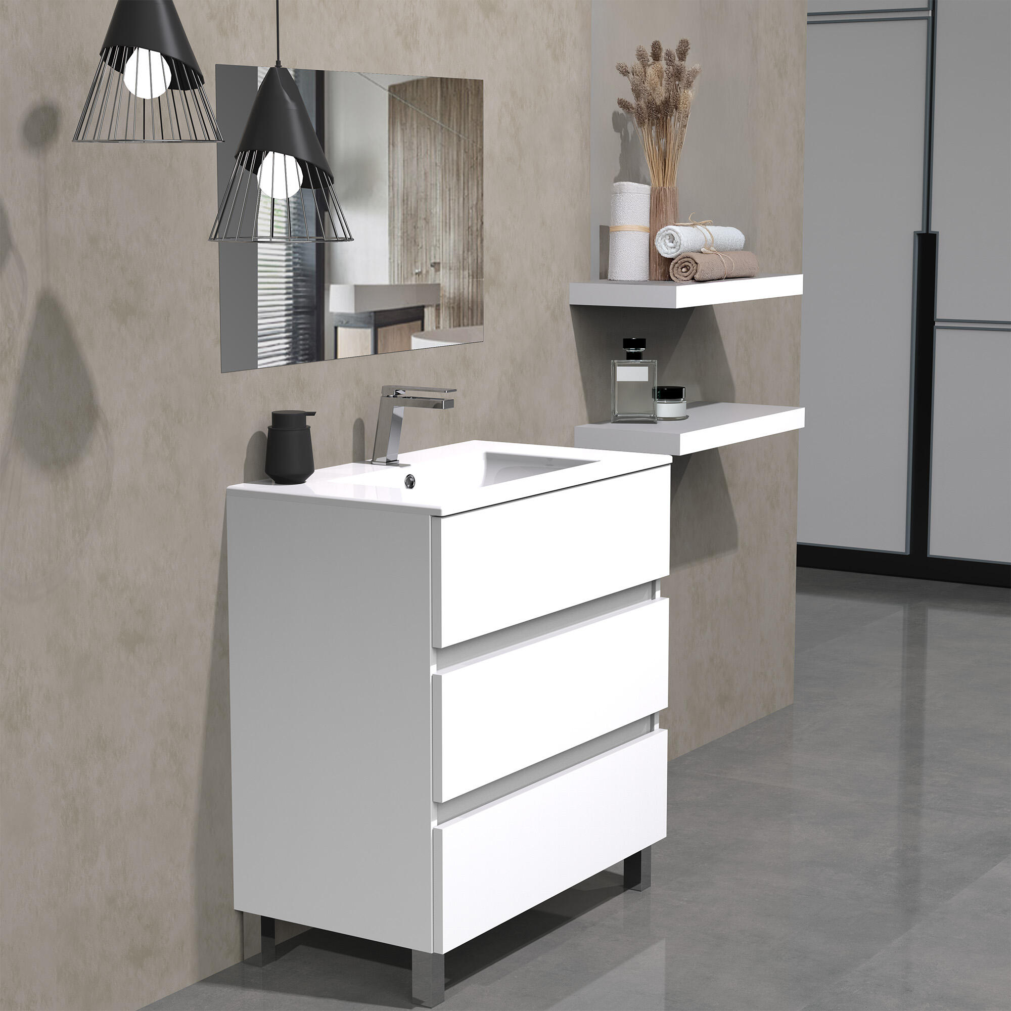 Mueble de baño con lavabo y espejo Comoro  blanco 80x45 cm - 4