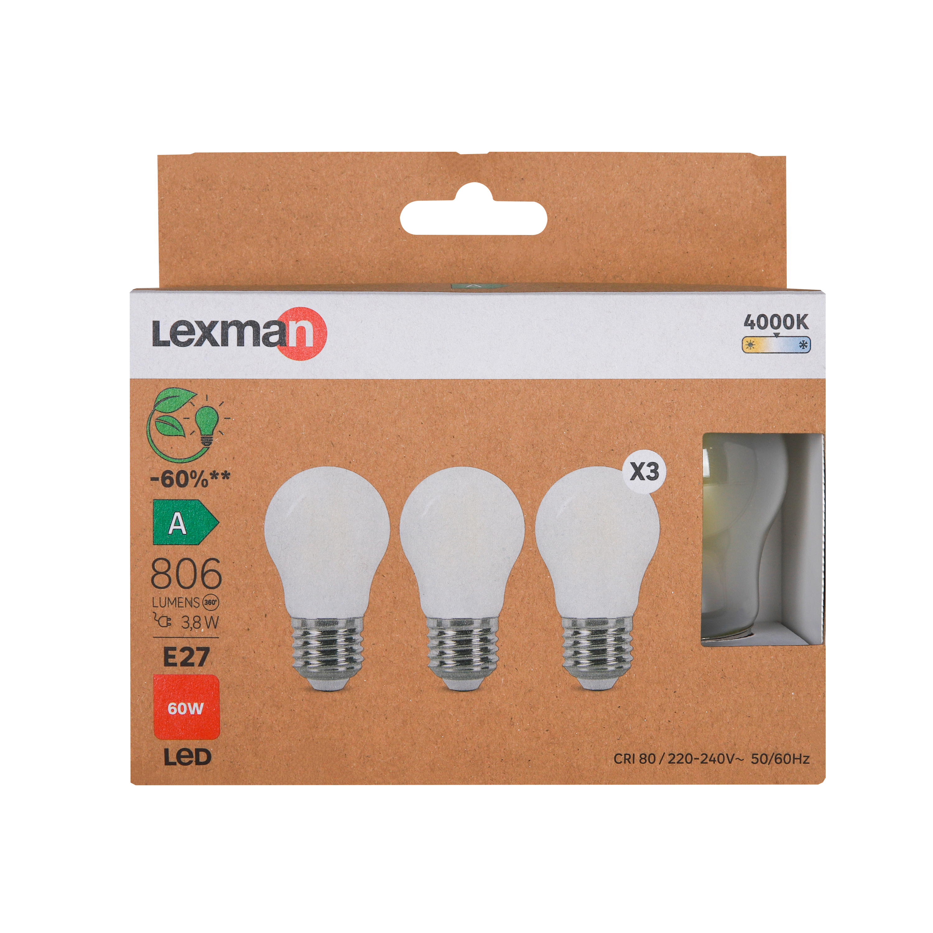 Pack de 3 bombillas LED filamento E27 opaco 3.8W 806 lm blanco neutro - 3