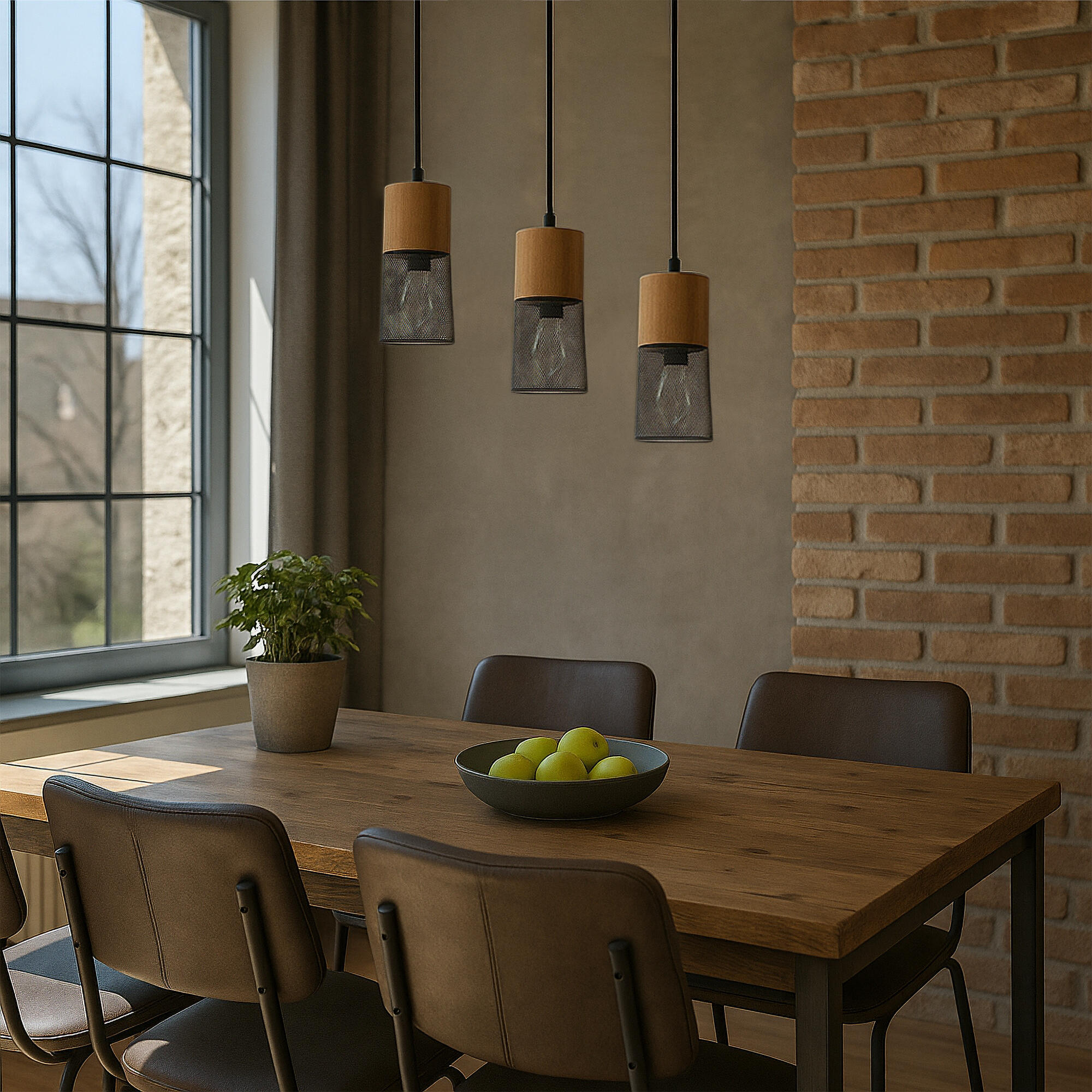 Candeeiro de teto suspenso TOSH E27 3 luzes madeira/metal - 4