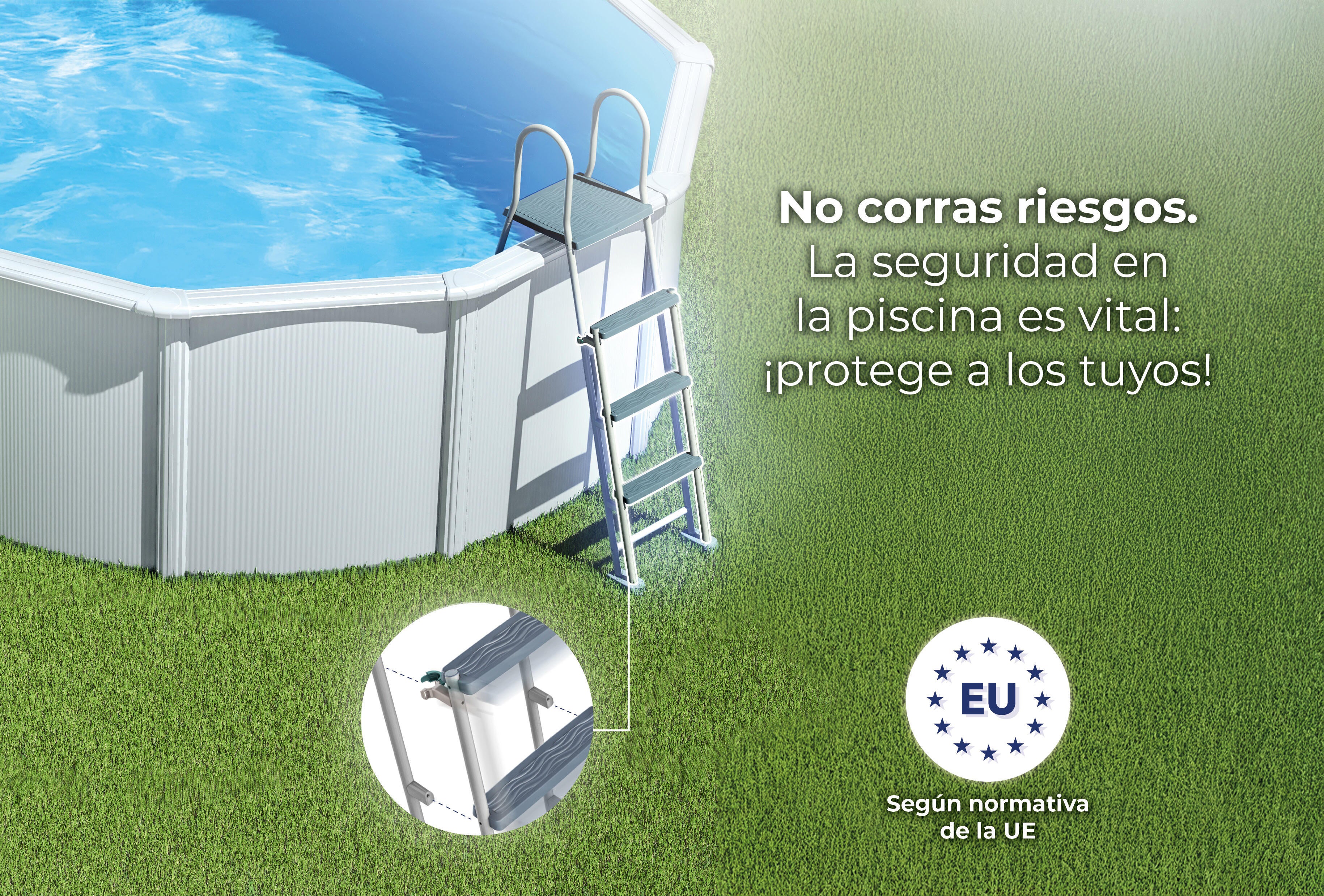 Piscina elevada de acero blanco redonda 4.6x4.6x1.2 m con depuradora de arena y escalera de seguridad GRE - 5