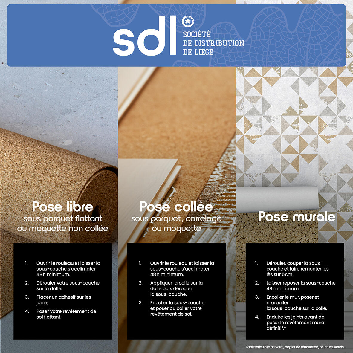 Rouleaux isolant en liège mur / sol SDL 100% naturel, Ep.8mm, 15x1m, R0.2 - 6