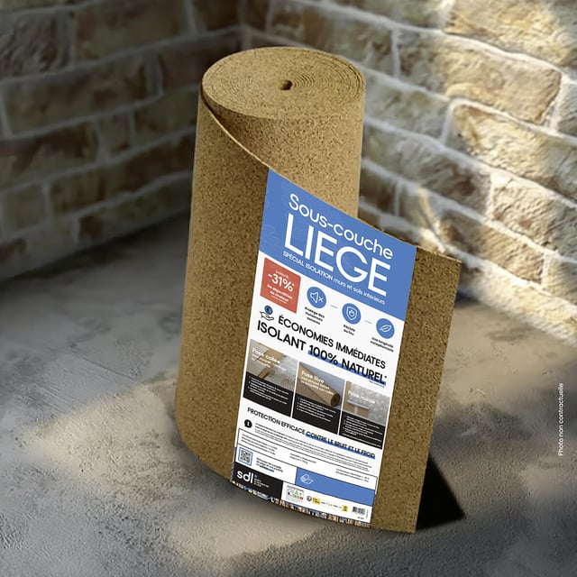 Rouleaux isolant en liège mur / sol SDL 100% naturel, Ep.4mm, 15x1m, R0.1