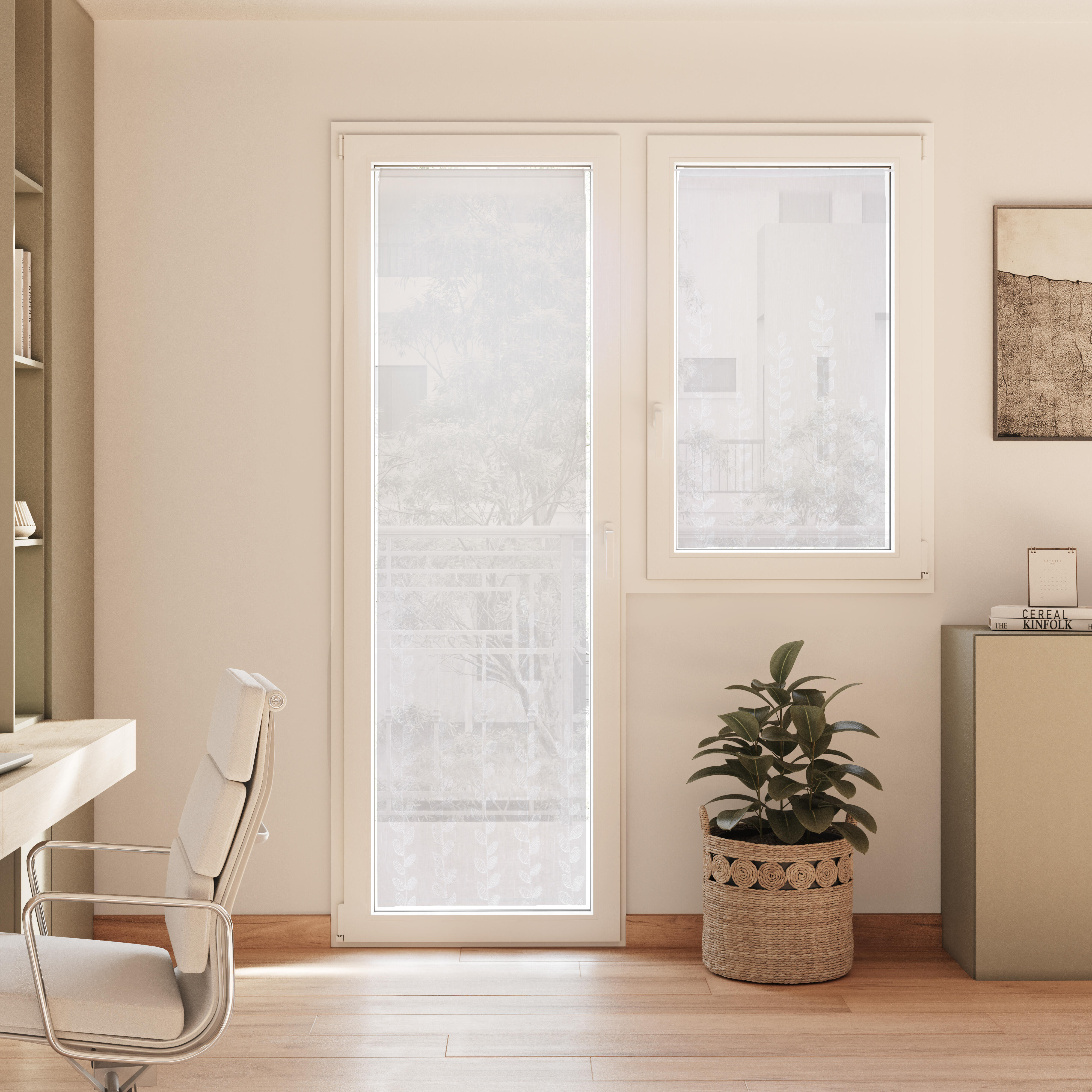 2 Visillos tendina pasabarras Veraz poliéster de 60x90cm flor blanco - 3