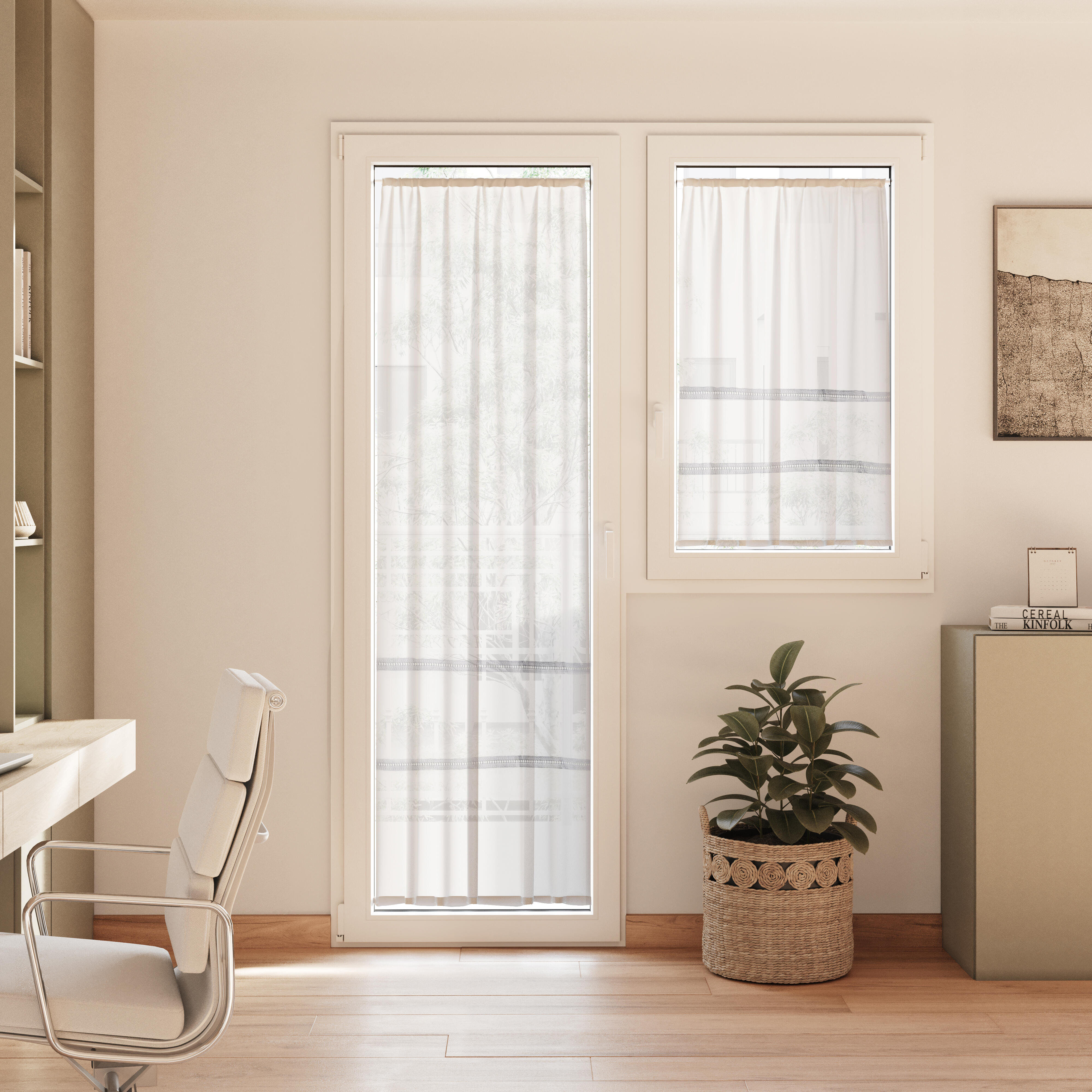 2 Visillos tendina pasabarras Gina poliéster de 60x90cm liso blanco - 3