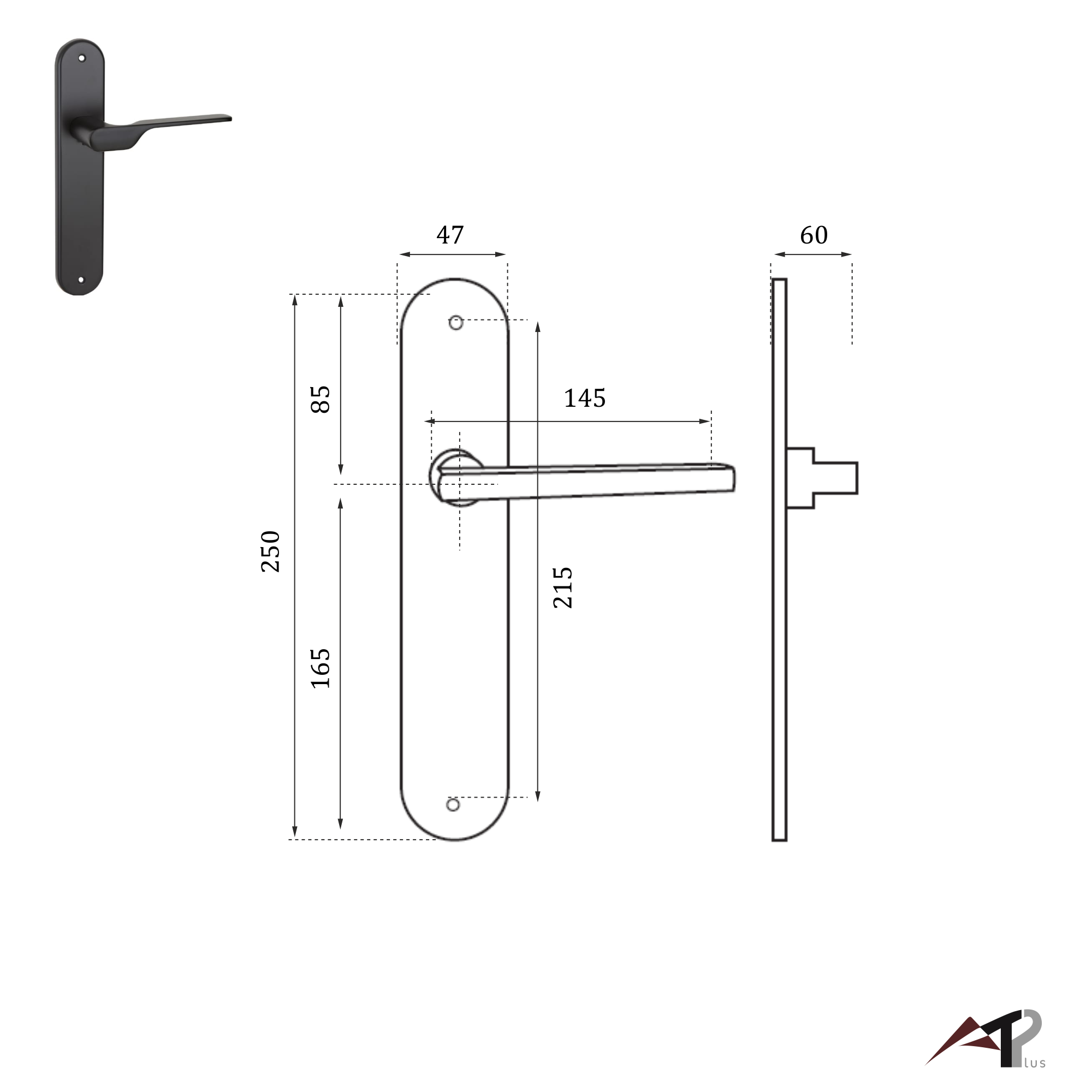 Manilla de placa para puerta en zamak niquelado color negro 250x47mm - 3