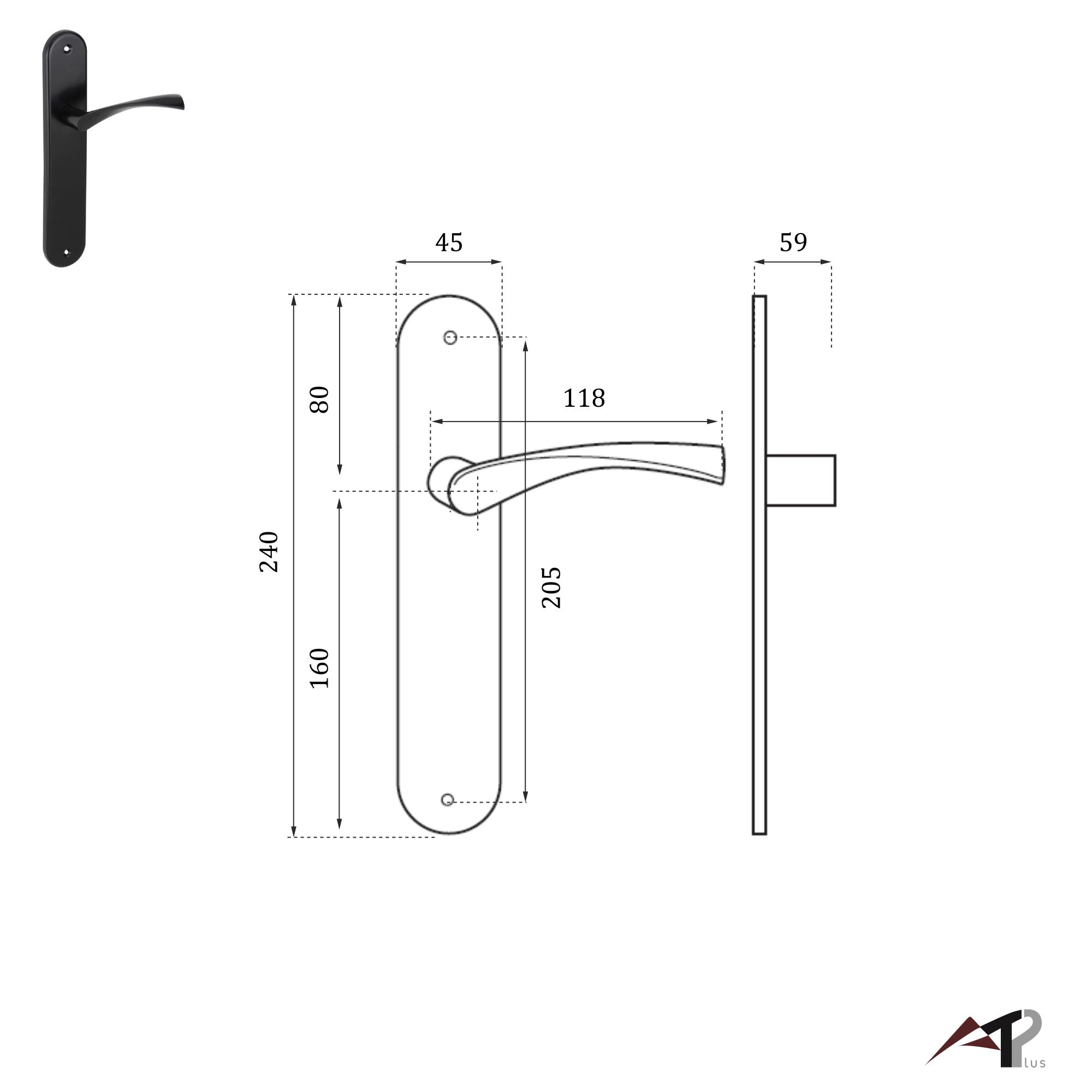 Manilla con placa para puerta en aluminio niquelado color negro - 2