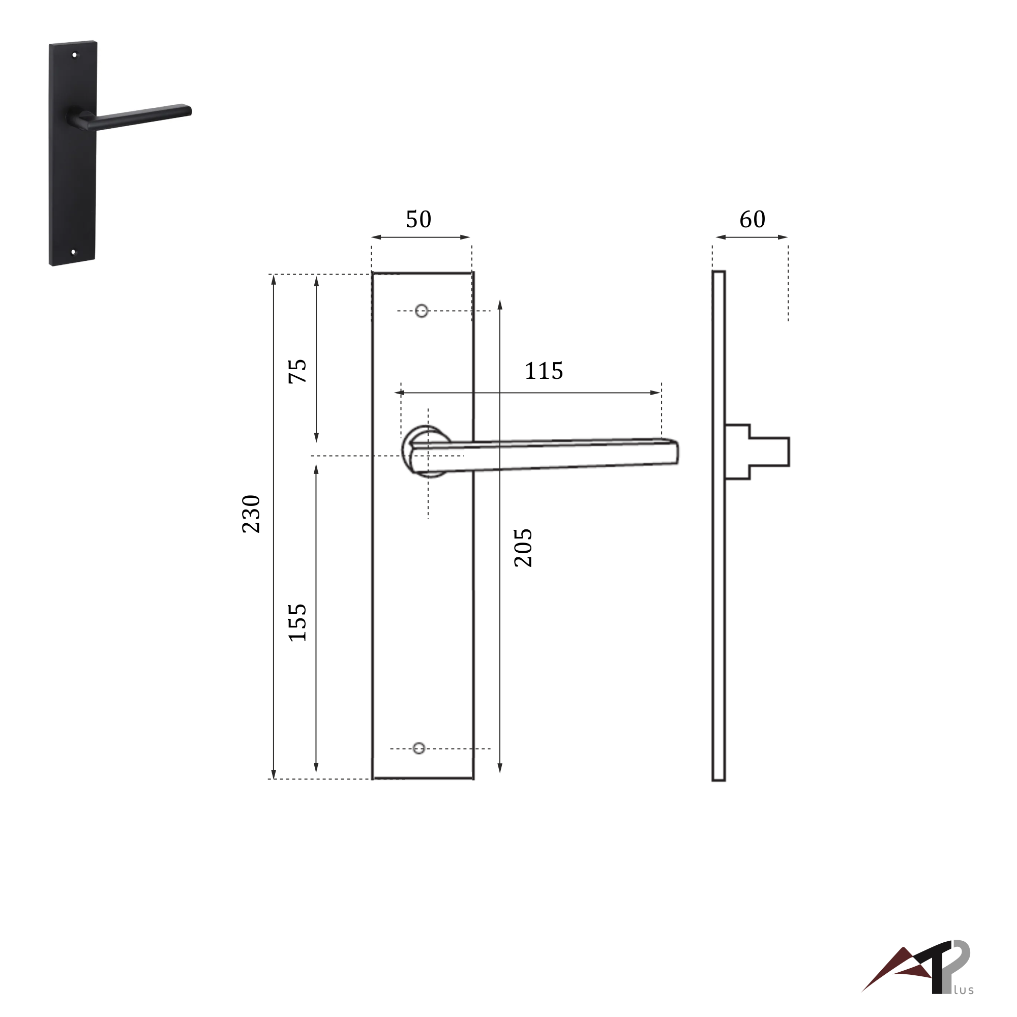 Manilla con placa para puerta New Goteborg en zamak negro 230x50mm - 2