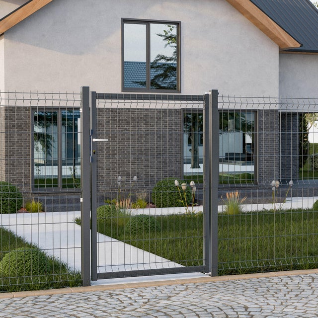 Portillon grillagé Naterial Gris - 7016 à sceller, l.100 x H.120 cm