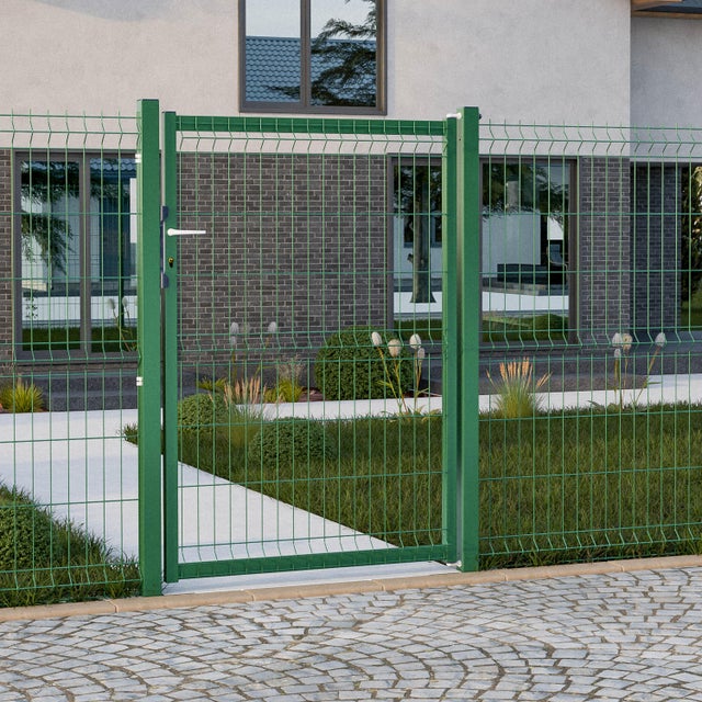 Portillon grillagé Naterial Vert - 6005 à sceller, l.100 x H.120 cm