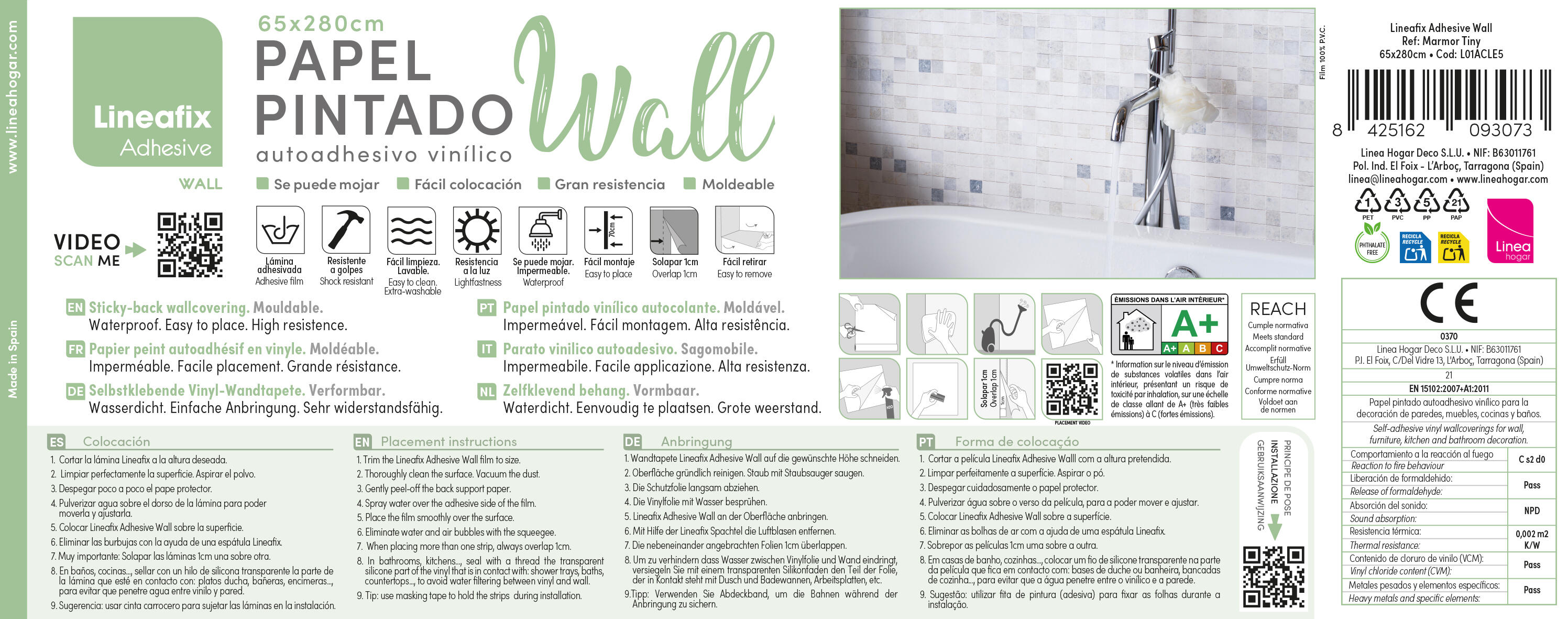 Papel pintado PVC adhesivo Imitación material Marmor tiny azul beige gris  LHD 65cmx2.8m superlavable. Apto para cocinas o baños - 11