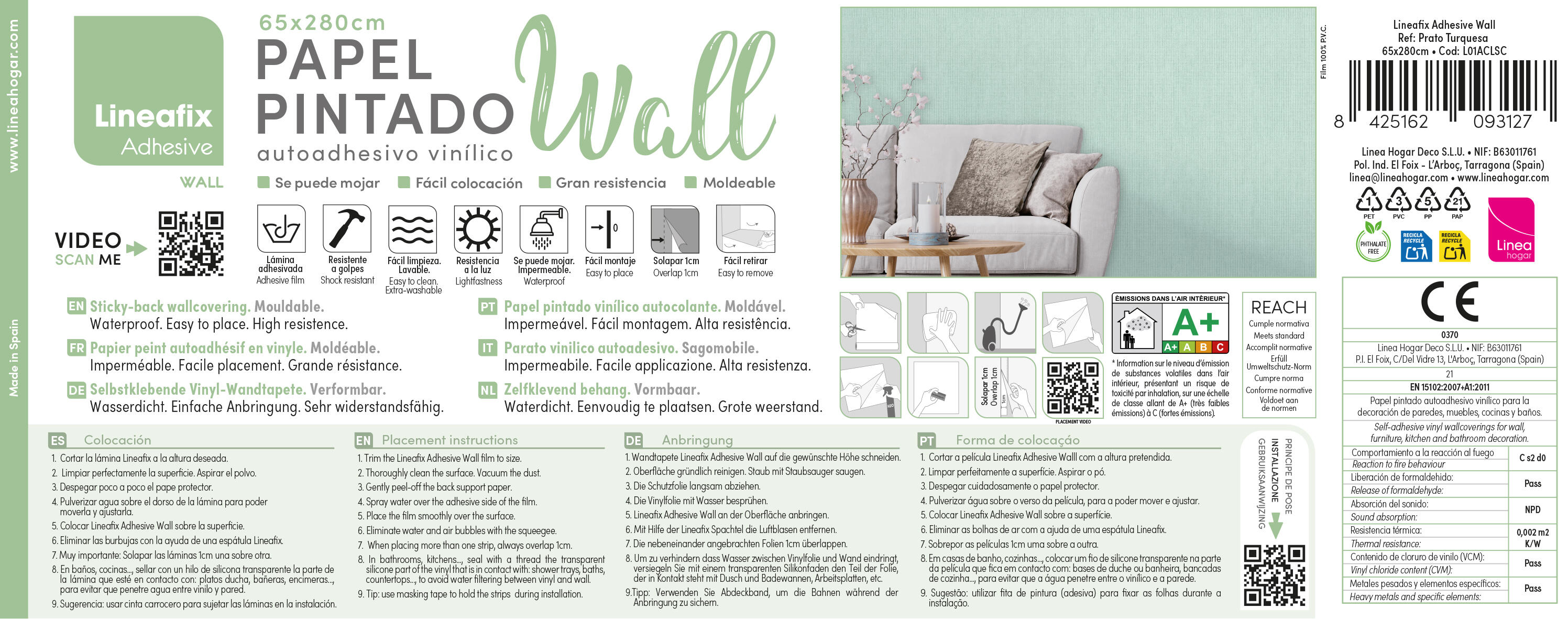 Papel pintado PVC adhesivo Imitación material Prato verde  LHD 65cmx2.8m superlavable. Apto para cocinas o baños - 11