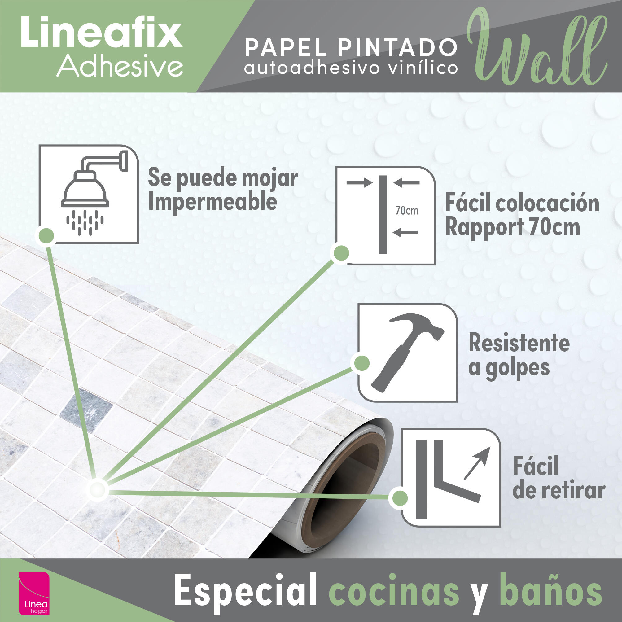 Papel pintado PVC adhesivo Imitación material Marmor tiny azul beige gris  LHD 65cmx2.8m superlavable. Apto para cocinas o baños - 9