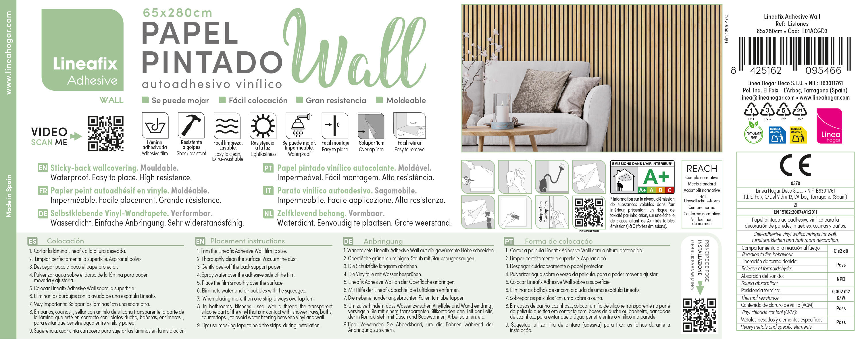 Papel pintado PVC adhesivo Imitación material Listones beige marrón negro  LHD 65cmx2.8m superlavable. Apto para cocinas o baños - 11