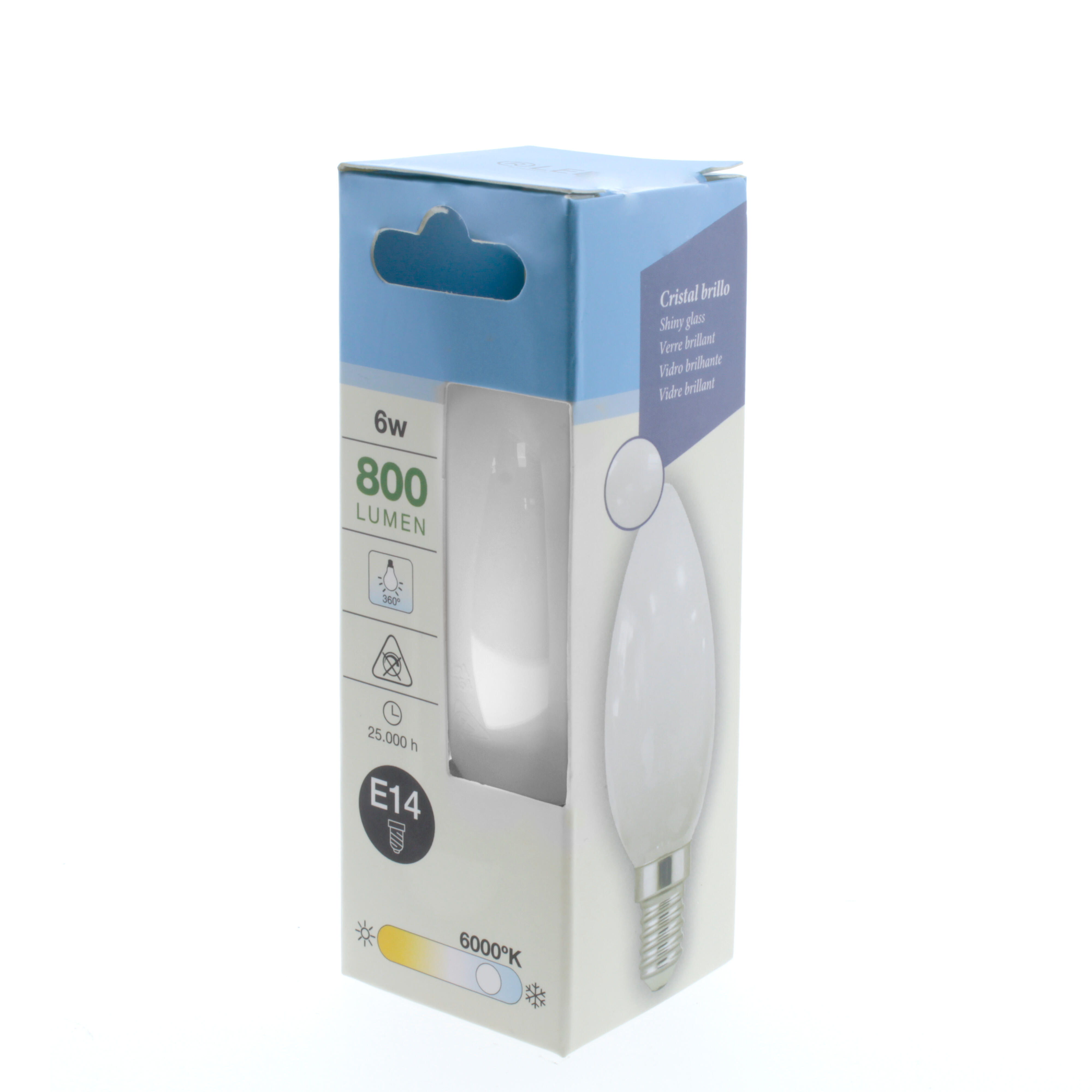 Pack de 3 bombillas LED E14 forma vela 800 lúmenes 6W color de la luz blanco frío 6000K clase energética E - 4