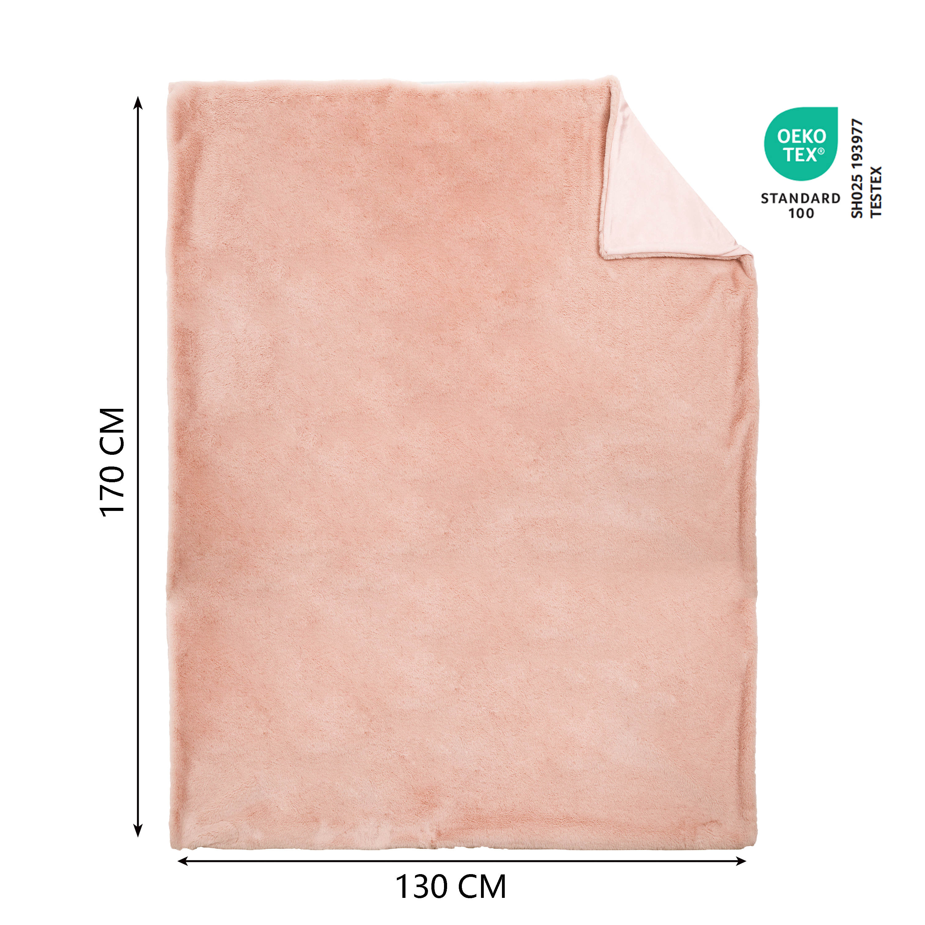 Manta imitación piel New Enalie rectangular INSPIRE poliéster liso rosa 130x170 cm - 2
