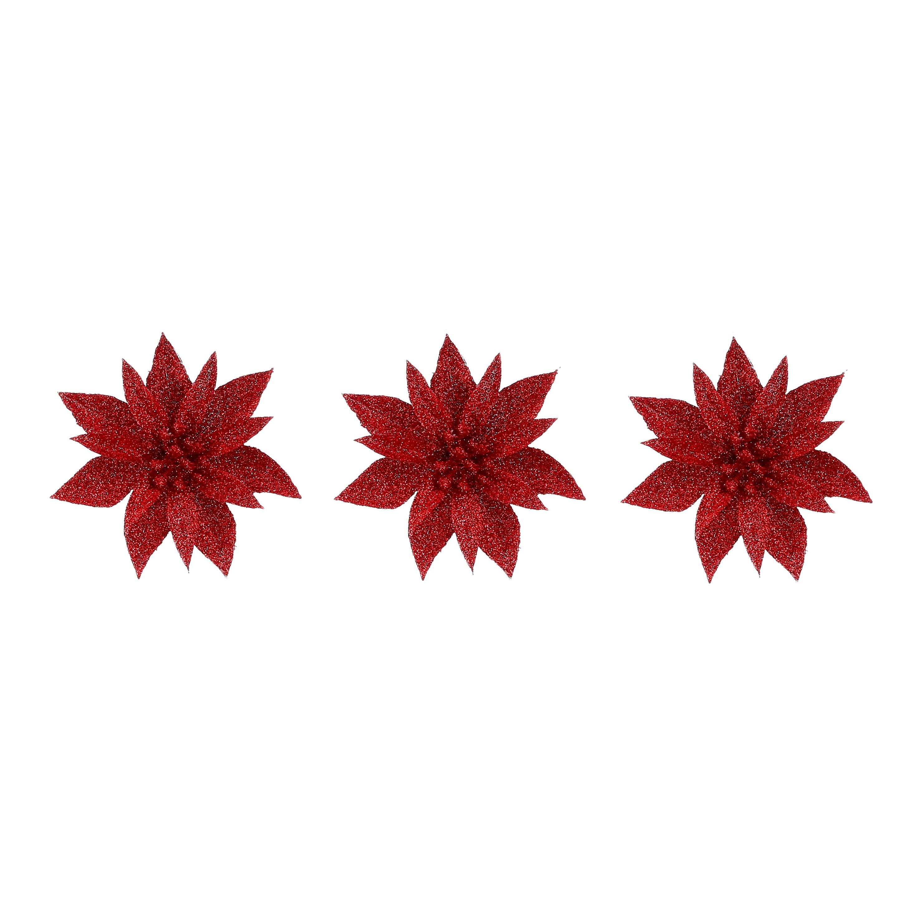Enfeite clip poinsettia 10 cm vermelho (3 unidades) - 2