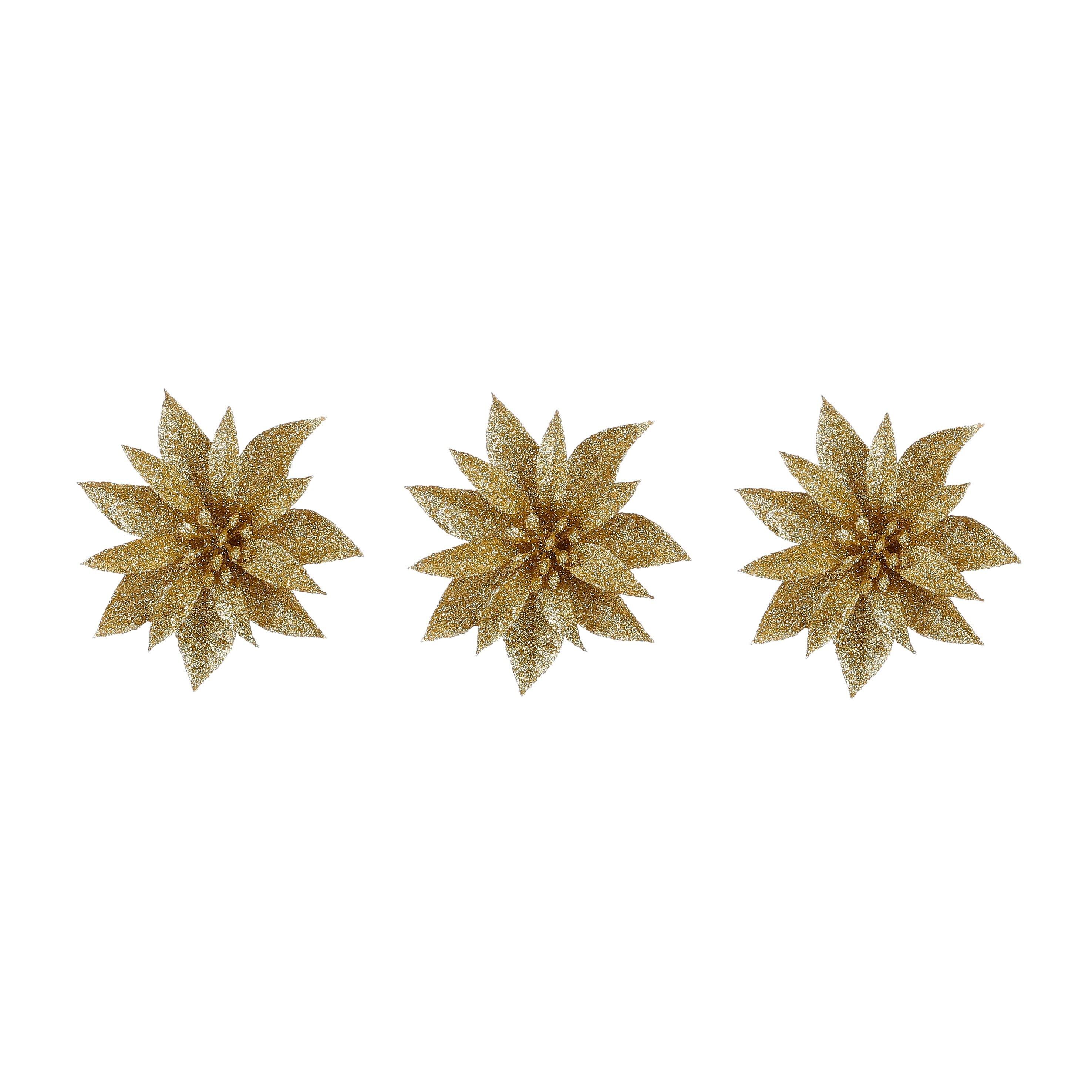 Enfeite clip poinsettia 10 cm dourado (3 unidades) - 2