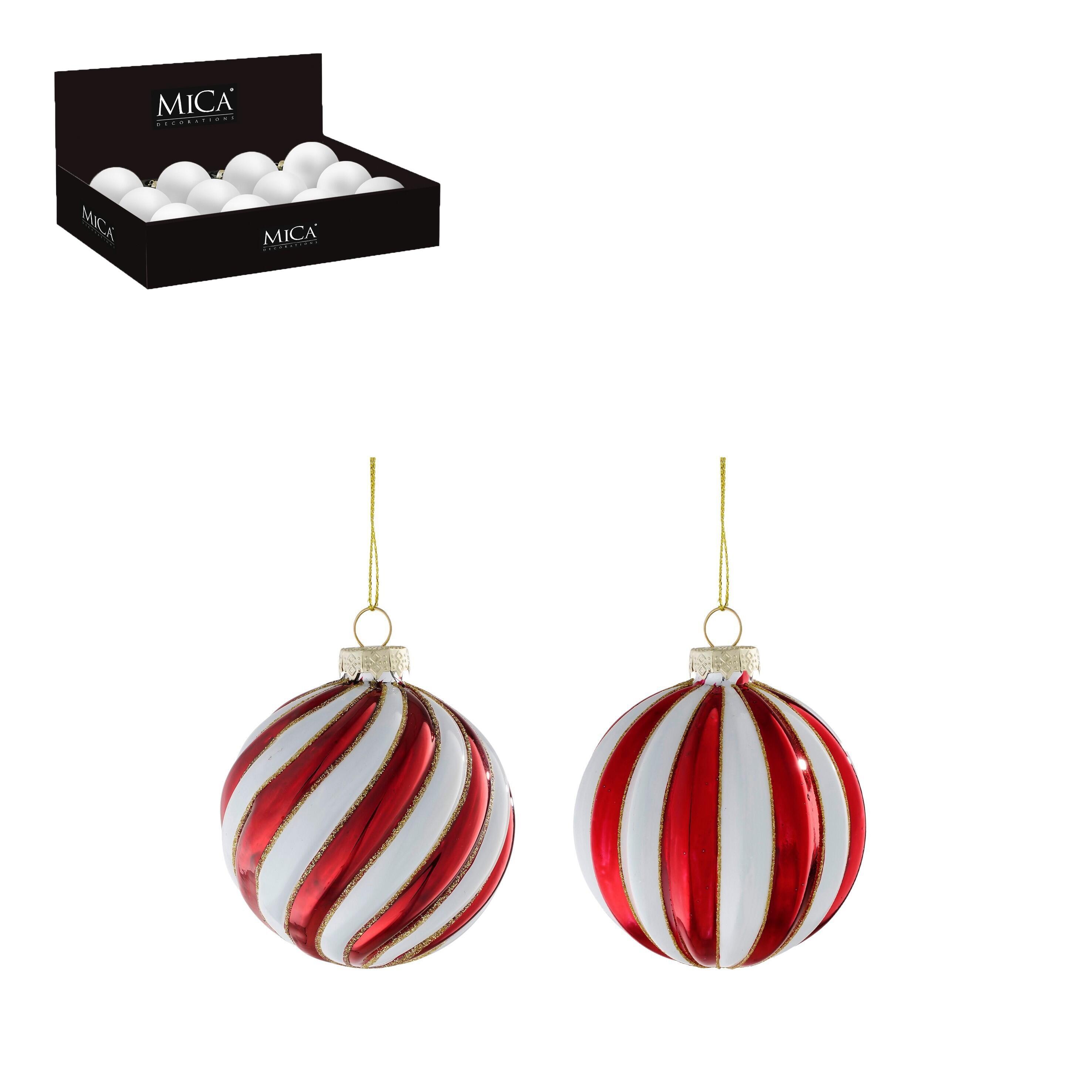Bola de natal espirais vidro ⌀8 cm vermelho e branco (formato sortido) - 2