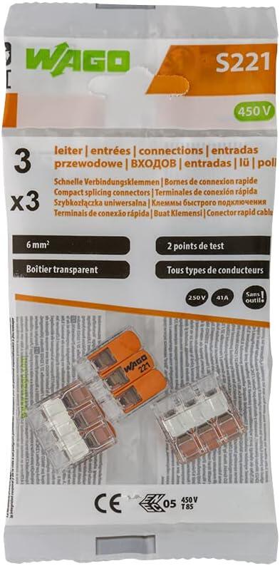 Borne de connexion 3 entrées 6MM2 WAGO S221 lot de 3