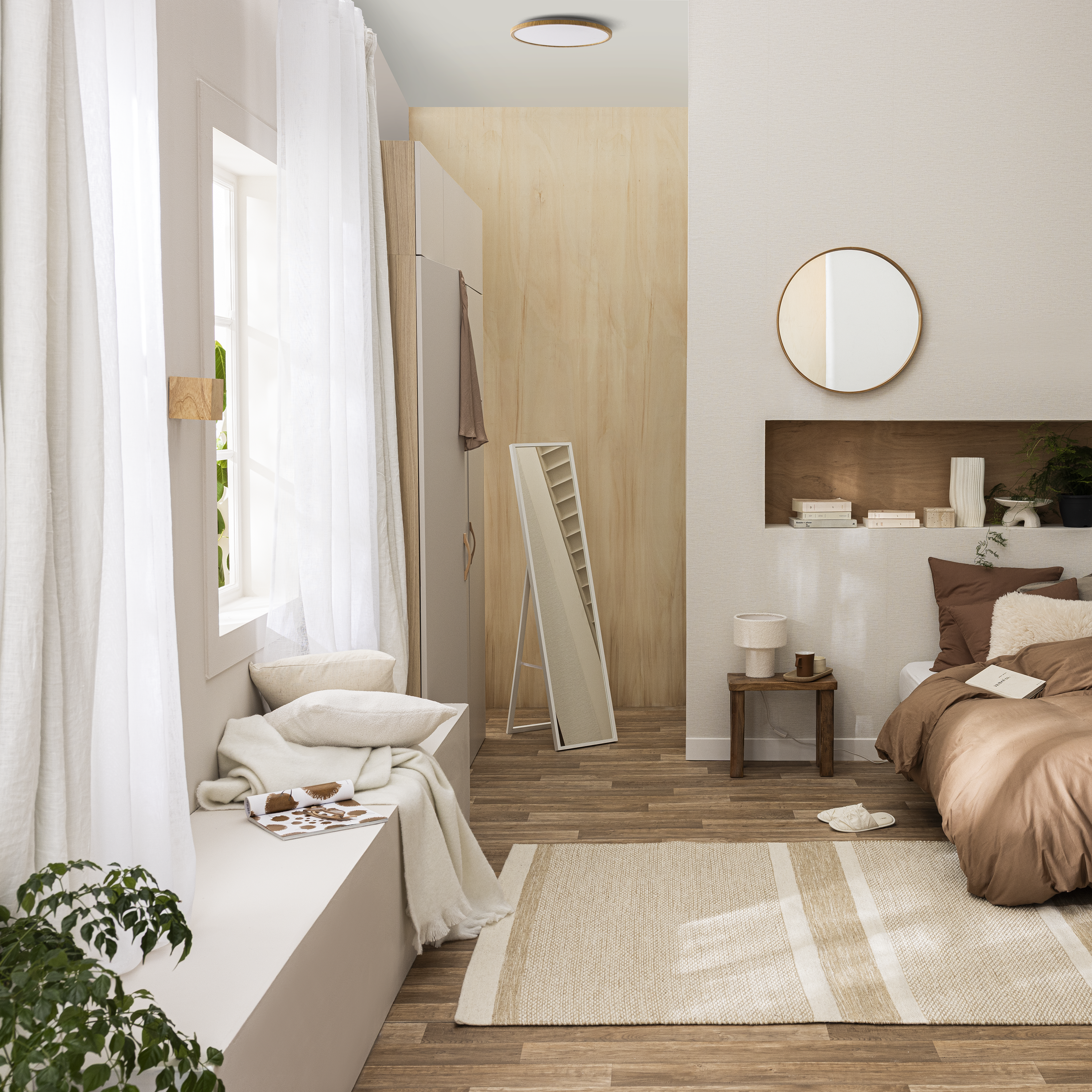 Lustro okrągłe Nordik Frene brązowe śr. 60 cm w drewnianej ramie Inspire - 2