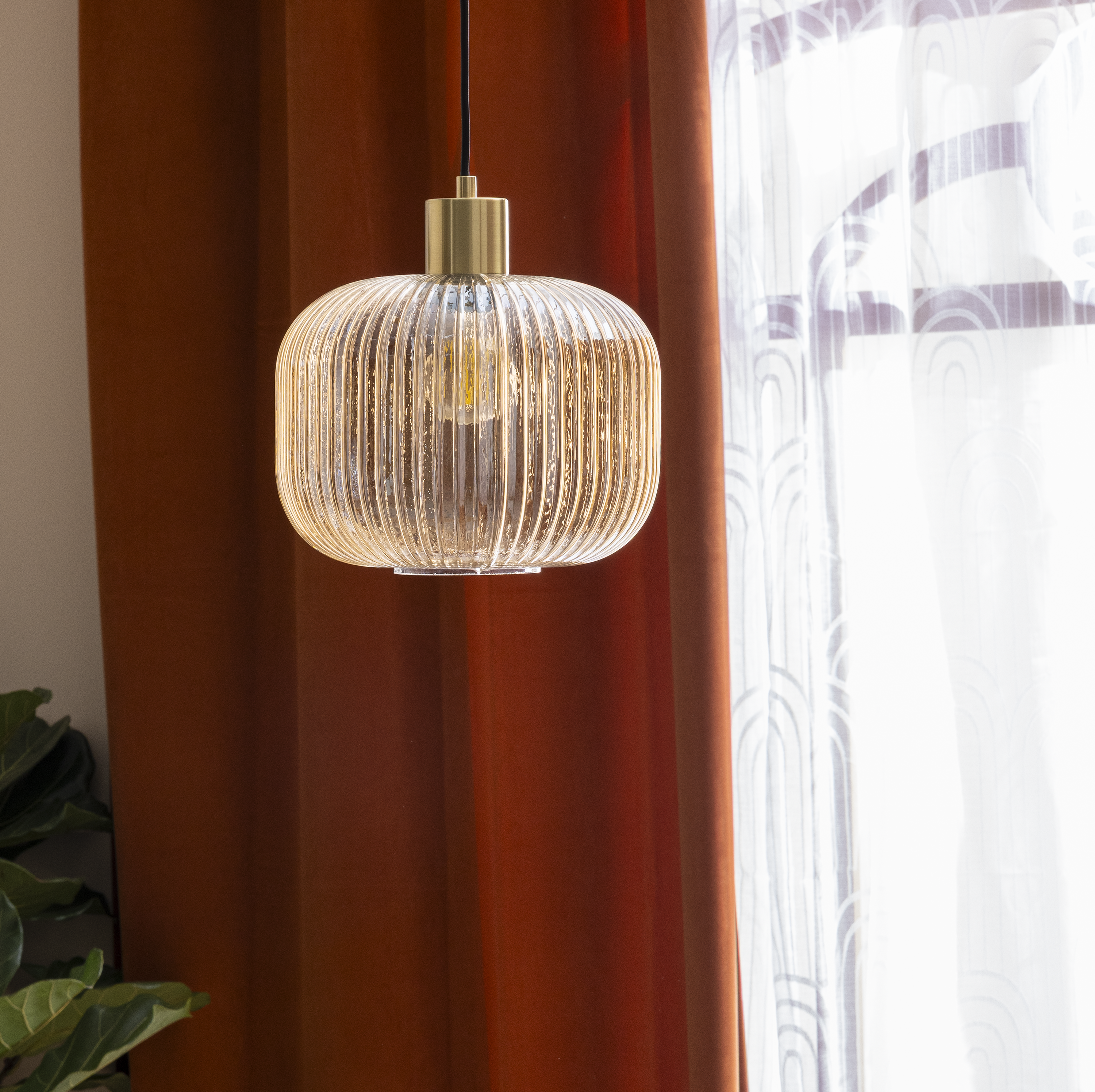 Lampadario Glamour Dipsy dorato paralume ambrato E27 Ø25cm INSPIRE - 11