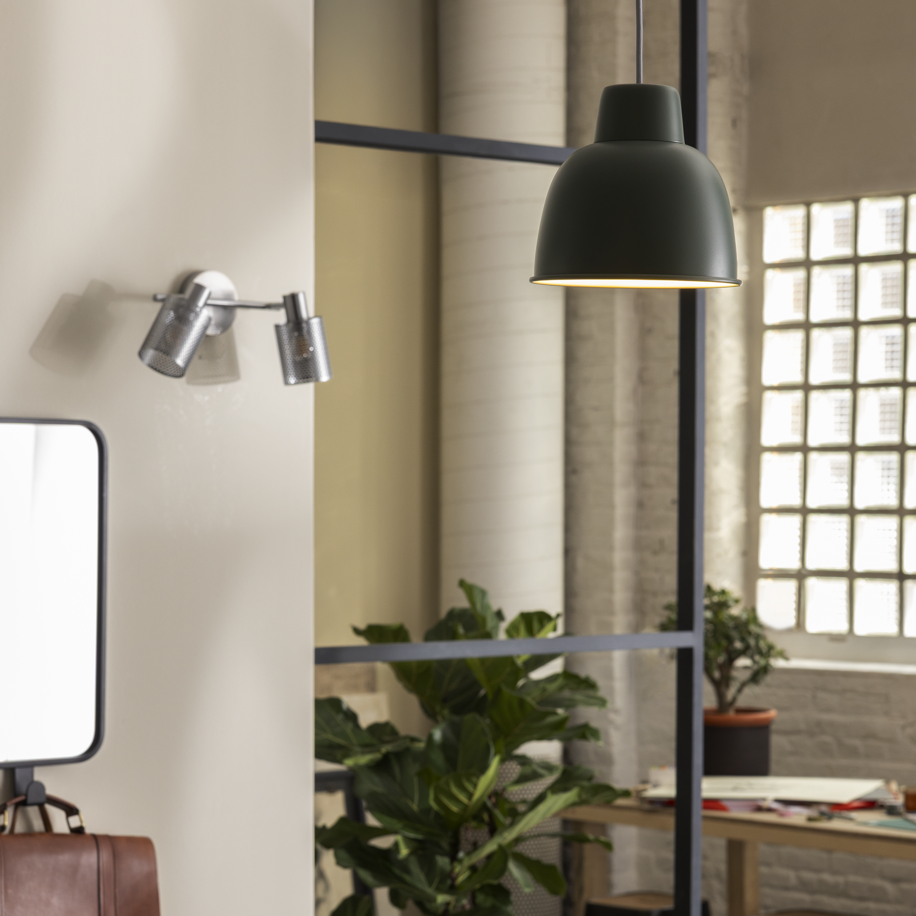Lampadario Industriale Melga bianco paralume verde E27 Ø18.5cm INSPIRE - 6
