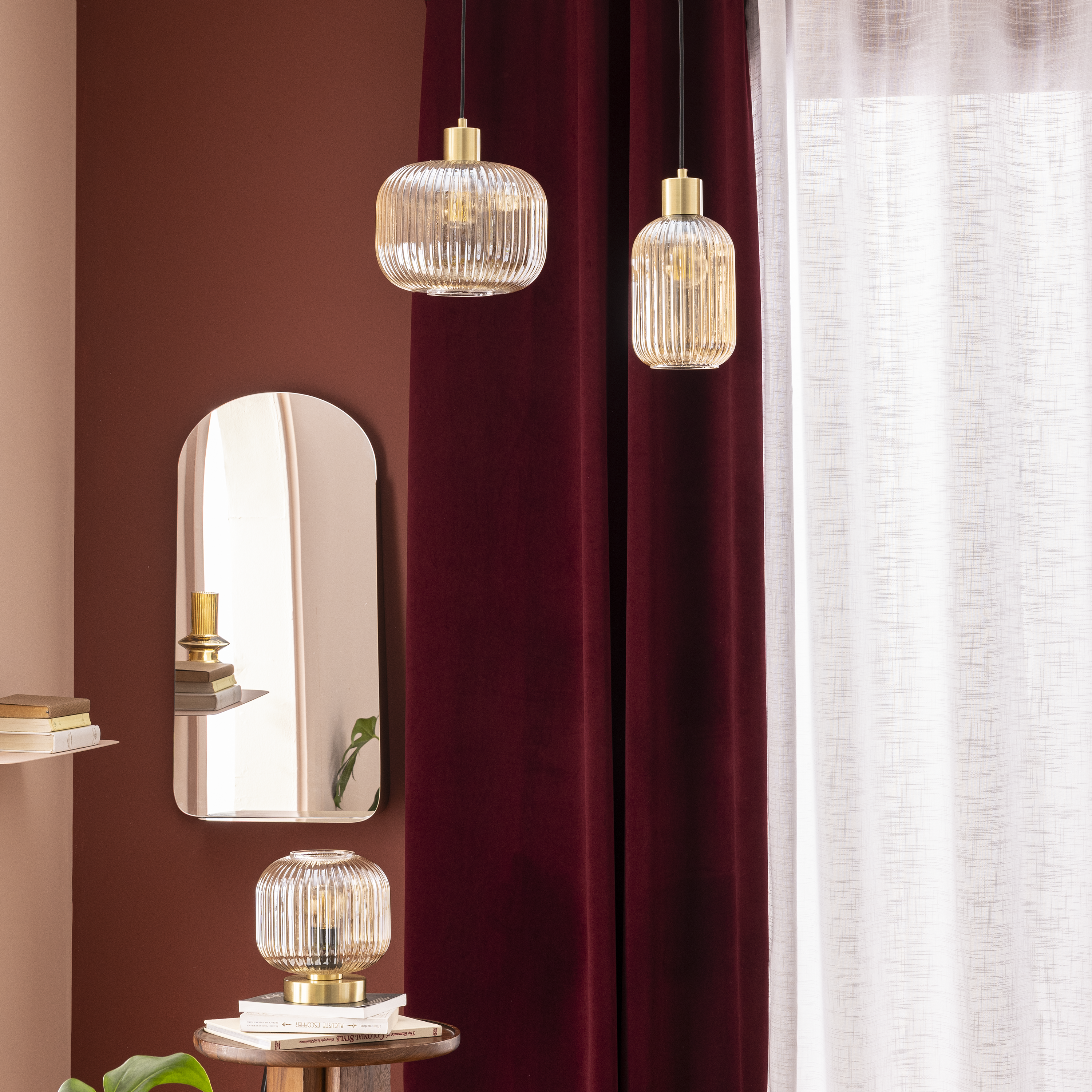 Lampadario Glamour Dipsy dorato paralume ambrato E27 Ø25cm INSPIRE - 10