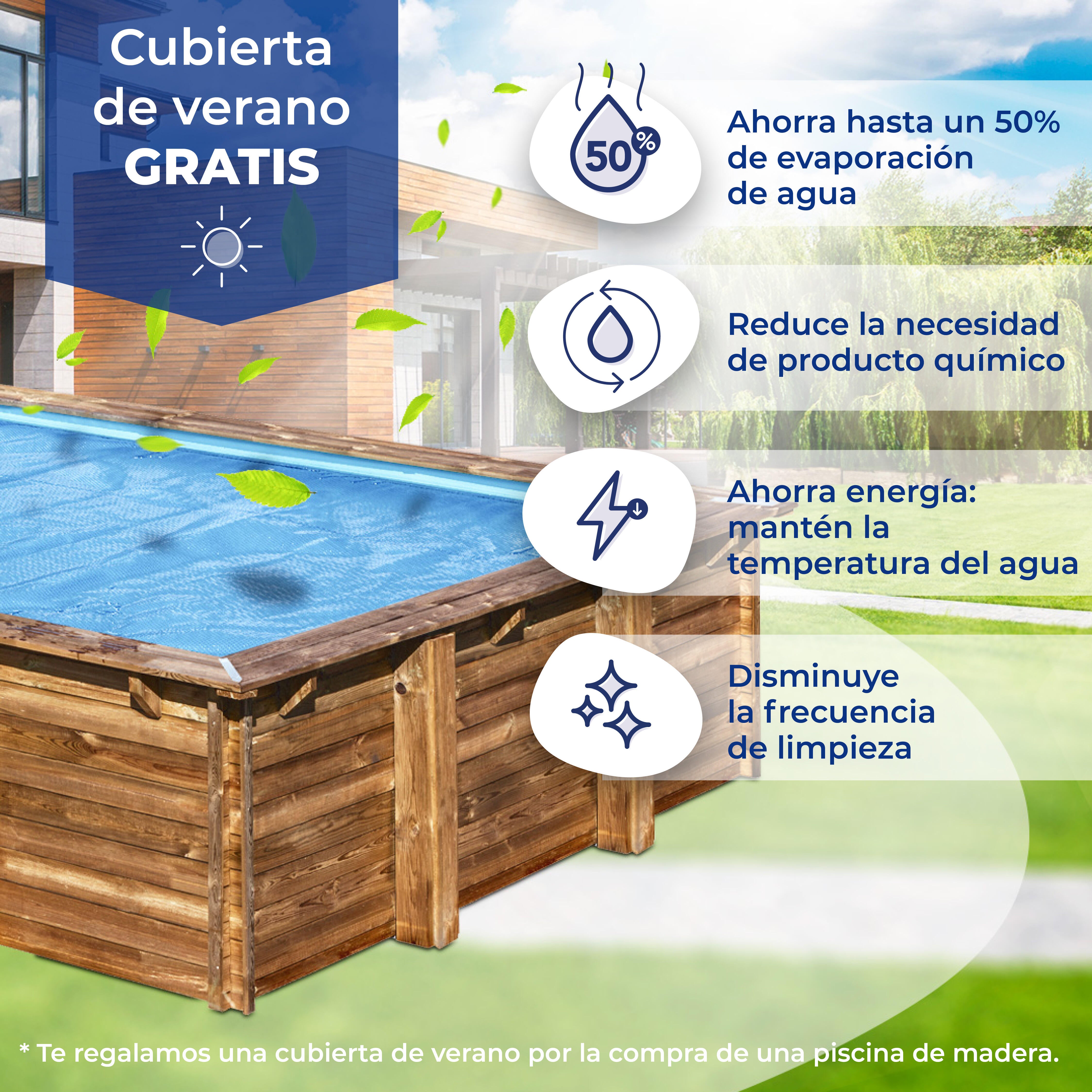 Piscina elevada de madera marrón rectangular 3.5x1.75x0.65 m con depuradora de cartucho GRE - 8