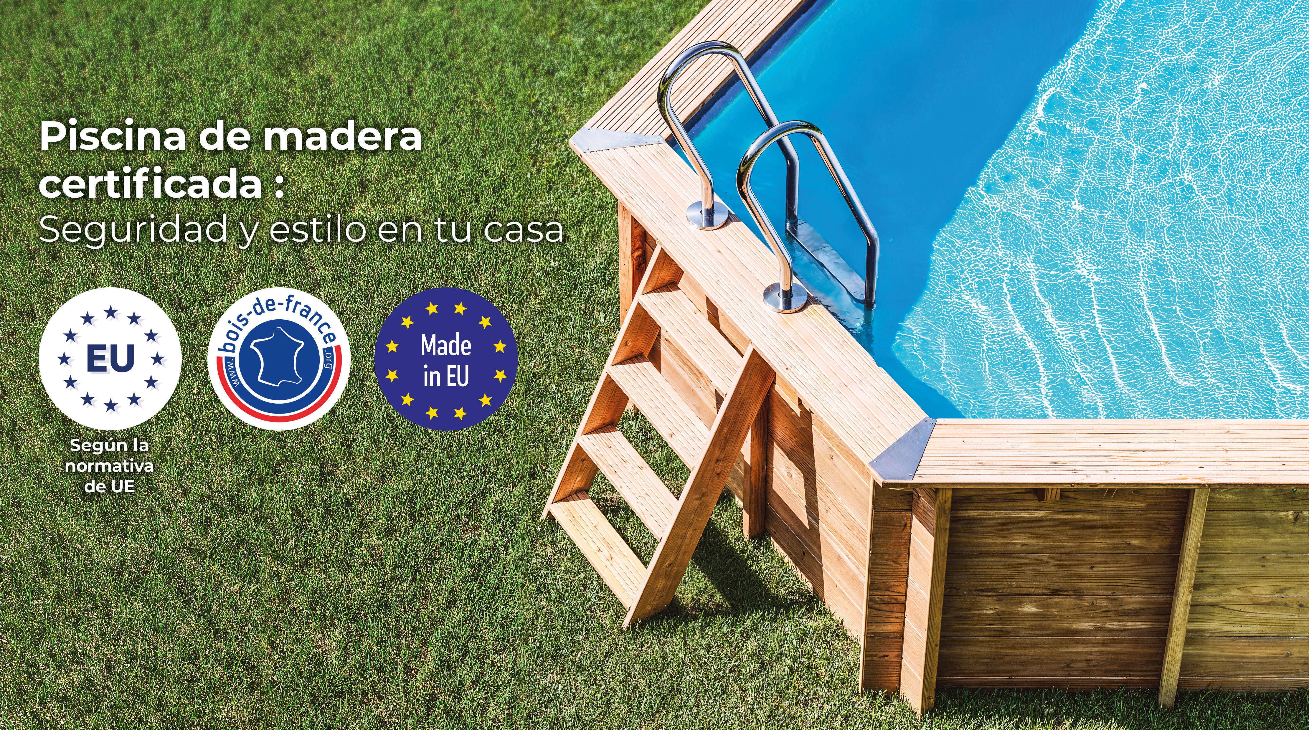 Piscina elevada de madera marrón cuadrada 2x2x0.68 m con depuradora de cartucho GRE - 7