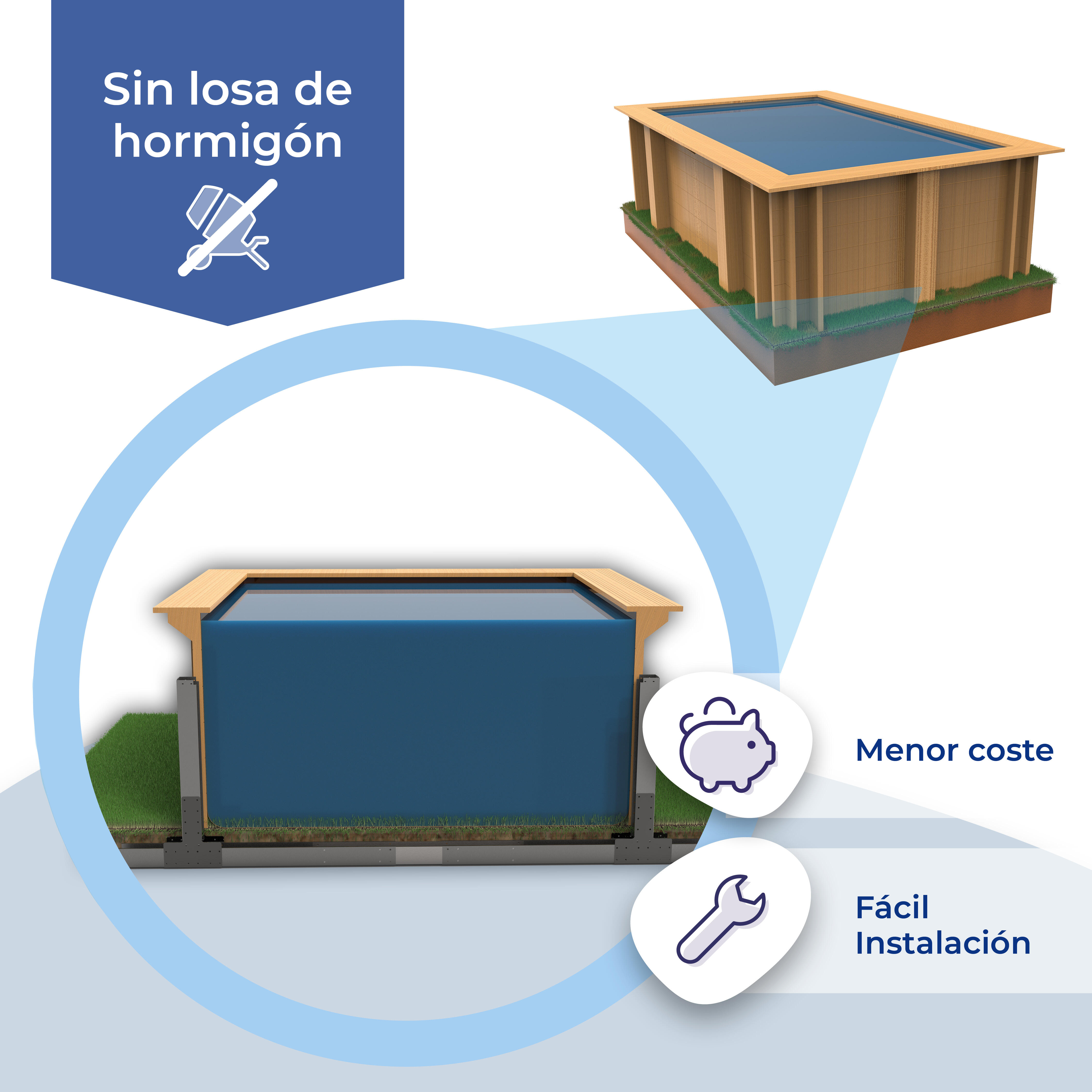 Piscina elevada de madera marrón rectangular 3.5x1.75x0.65 m con depuradora de cartucho GRE - 14