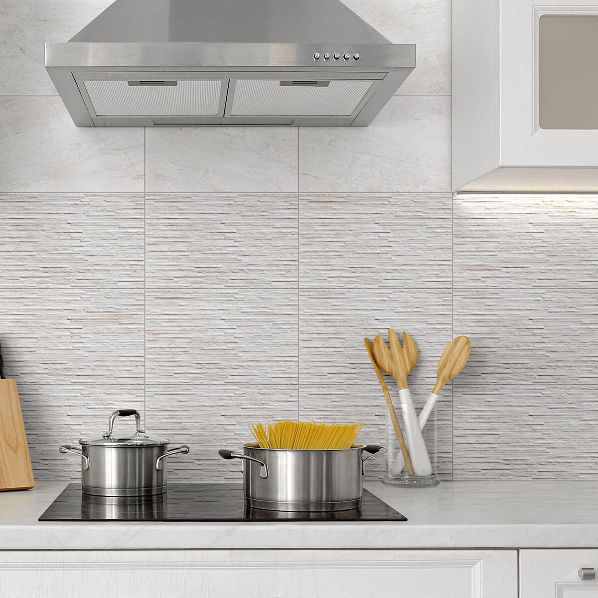 Piastrella da rivestimento interno in maiolica 25 x 40 cm smaltato bianco e beige opaco Pietra Bella 3D traffico medio forte (pei 3/5) Sp. 7.1 mm 1.7 mq - 3