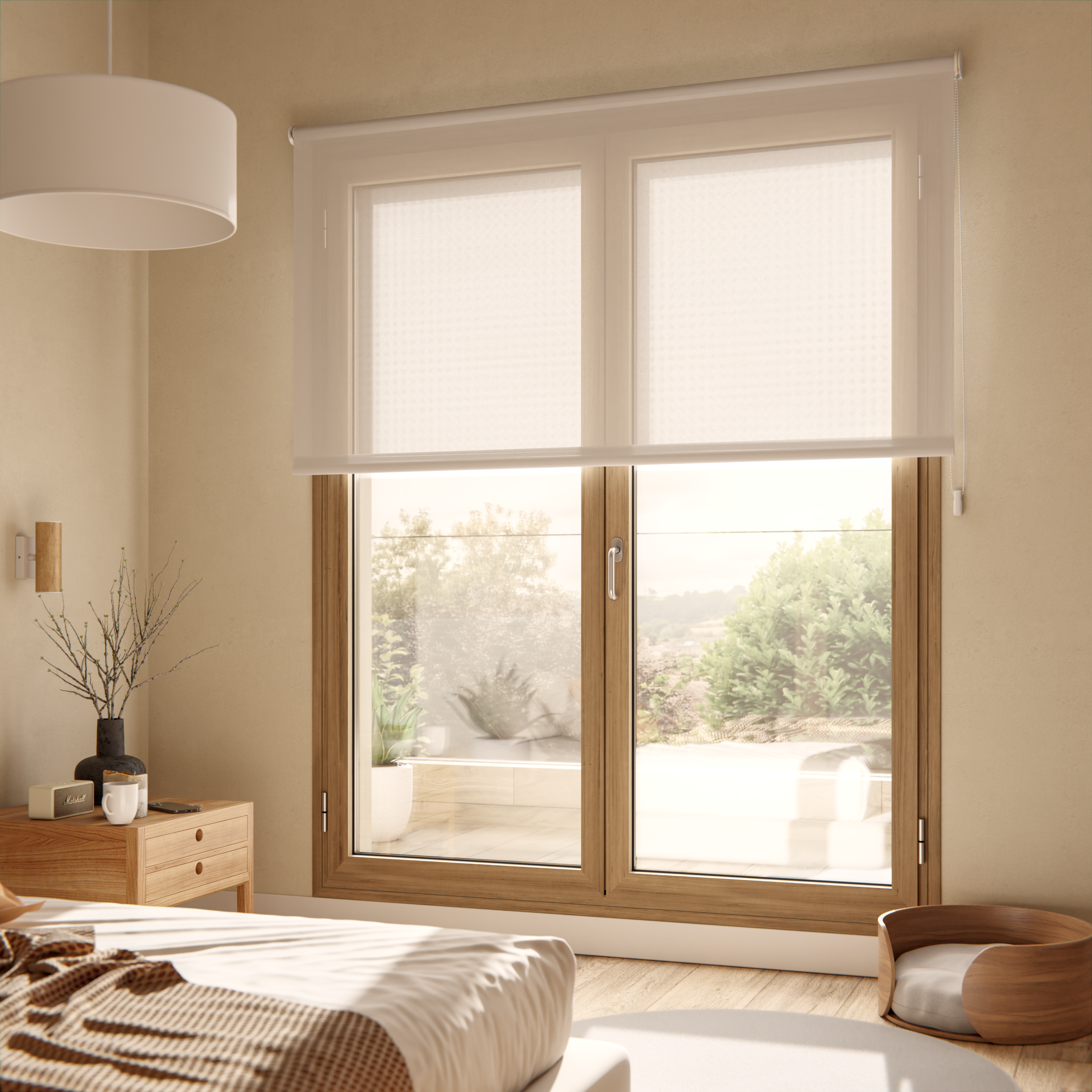 Estor enrollable translúcido con cadena ibiza 380 pvc liso 0202 blanco de 120x120cm