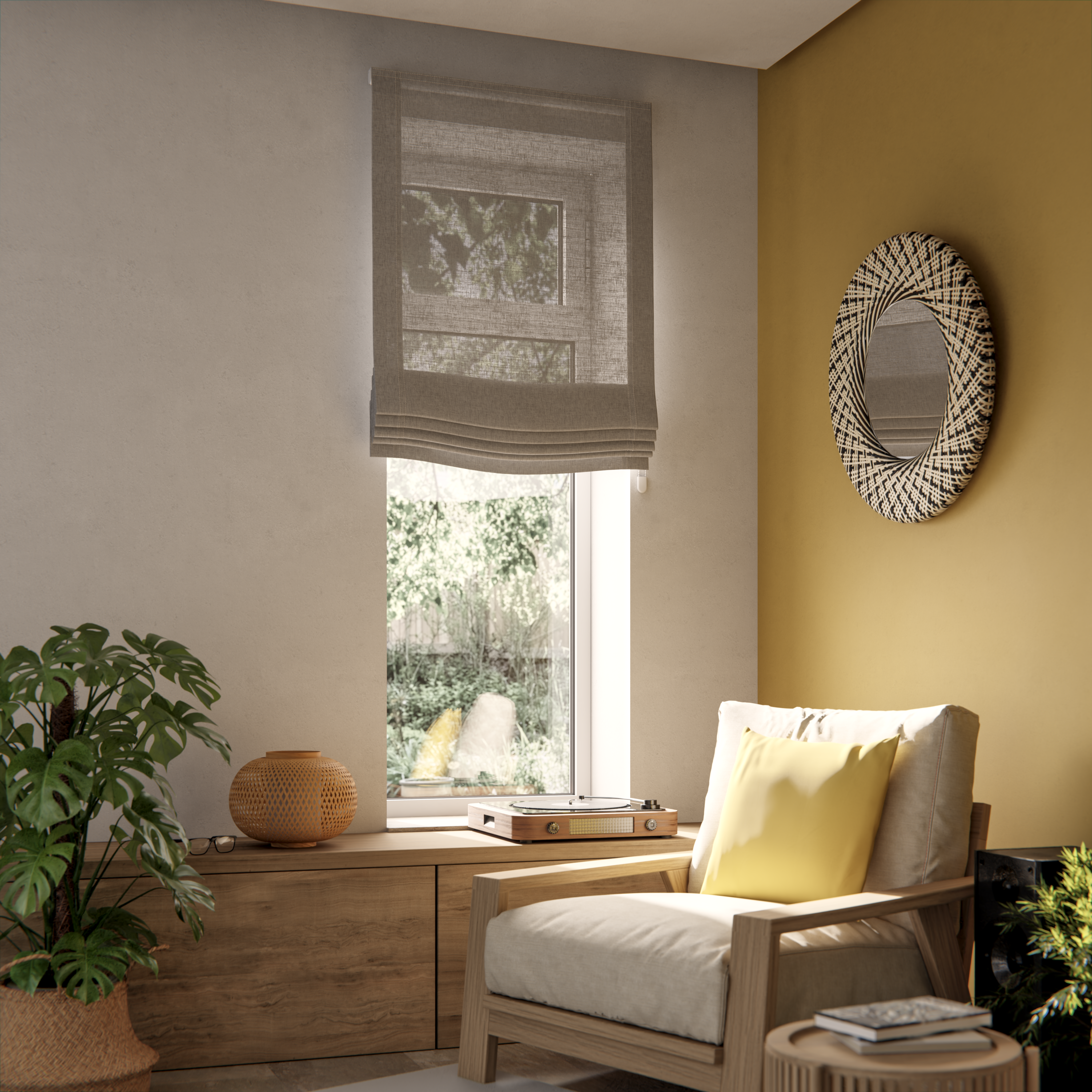 Estor plegable paqueto semi-trasparente con cadena forum poliéster liso gris de 75x175 cm