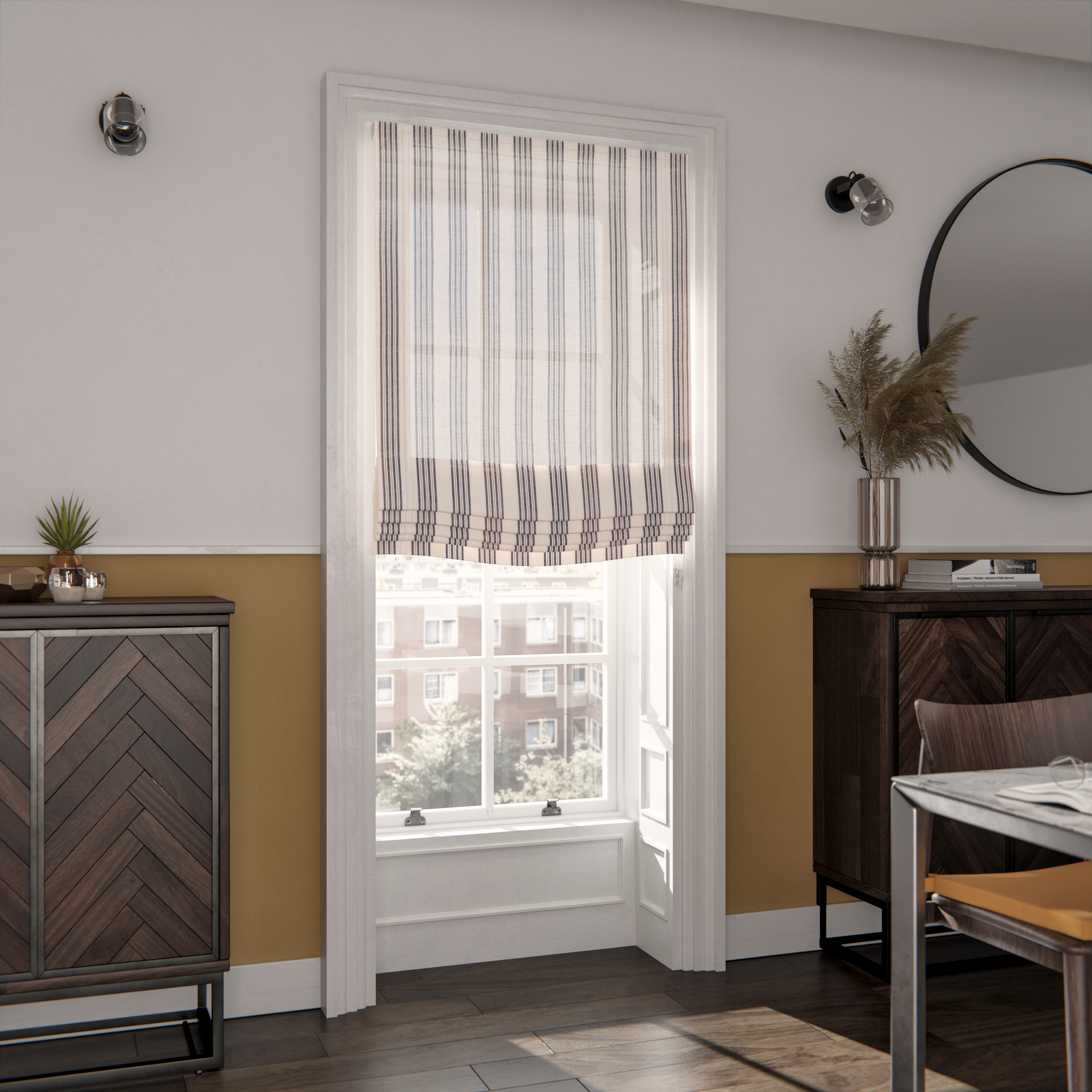 Estor plegable paqueto semi-trasparente con cadena raya provenza poliéster rayas multicolor de 105x175 cm