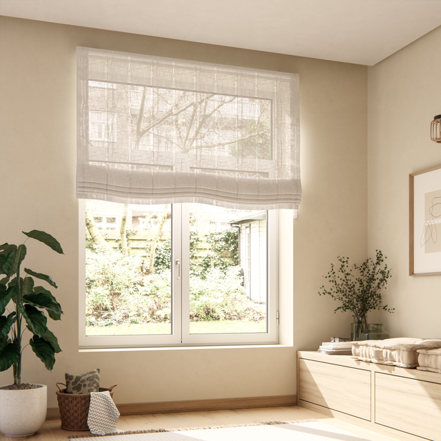 Estor plegable paquetto semi-transparente Bolonia 90x175 cm poliéster rayas blanco con cadena