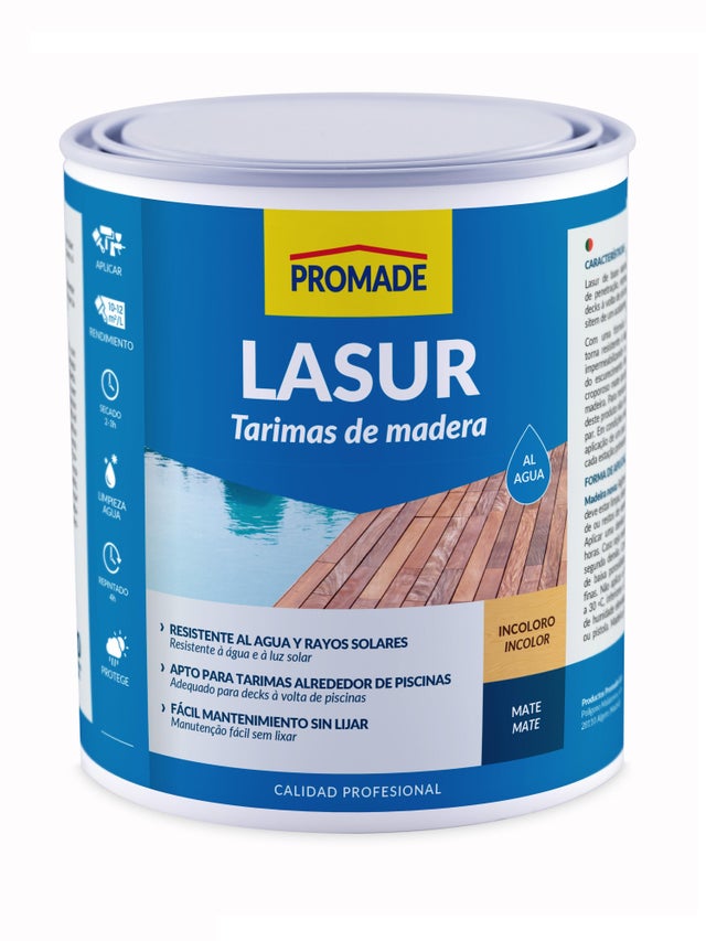 Protector para tarimas y terrazas de madera exterior color incoloro para caseta de jardín, mobiliario, puerta, ventana PROMADE mate 750 ml base agua