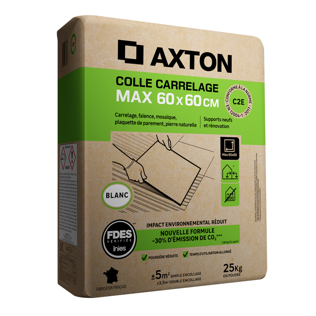 Colle en poudre sol/mur, intérieur/extérieur, max 60X60cm, blanc AXTON 25KG