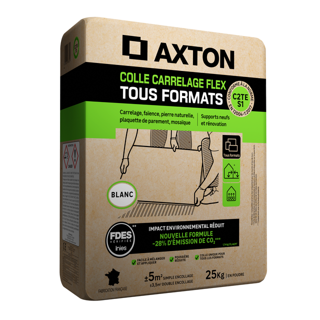 Colle en poudre sol/mur, intérieur/extérieur, tous formats, blanc AXTON 25KG