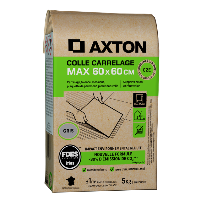 Colle en poudre sol/mur, intérieur/extérieur, max 60X60cm, gris AXTON 5 KG