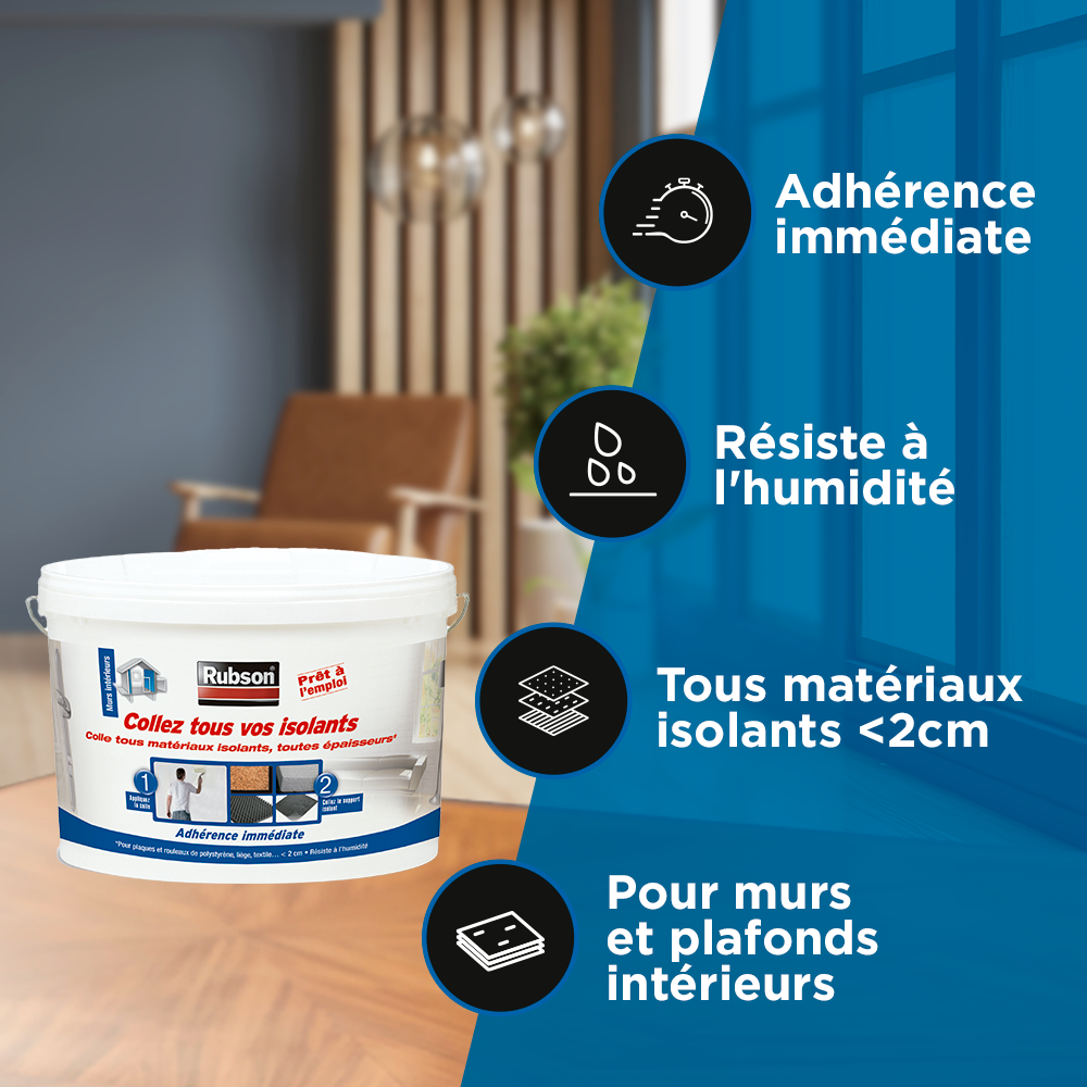 Colle de fixation pâte acrylique Collez tous vos isolants RUBSON, 4.5 Kg jaune - 2