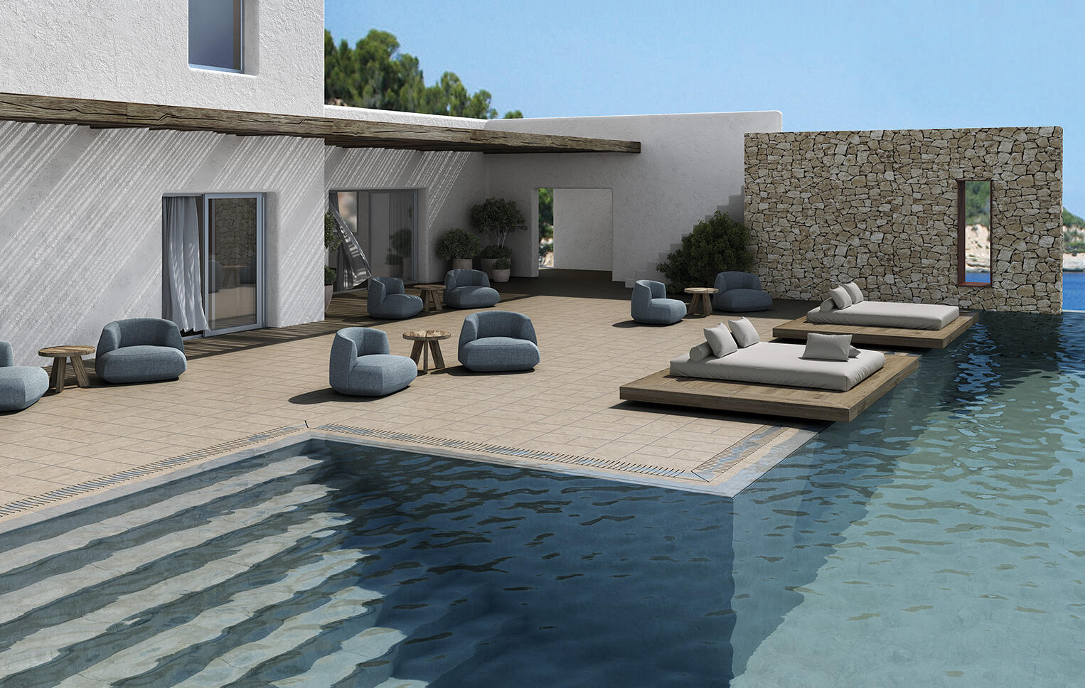 Suelo/azulejo porcelánico bedford efecto piedra sand 33.3x33.3 cm c3