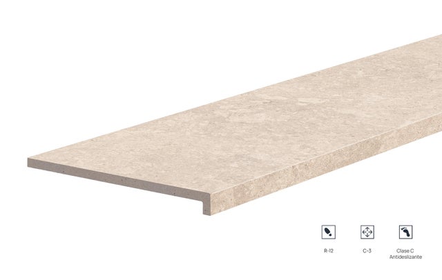 Peldaño extrusionado Bedford efecto piedra sand 120x33cm espesor 12mm